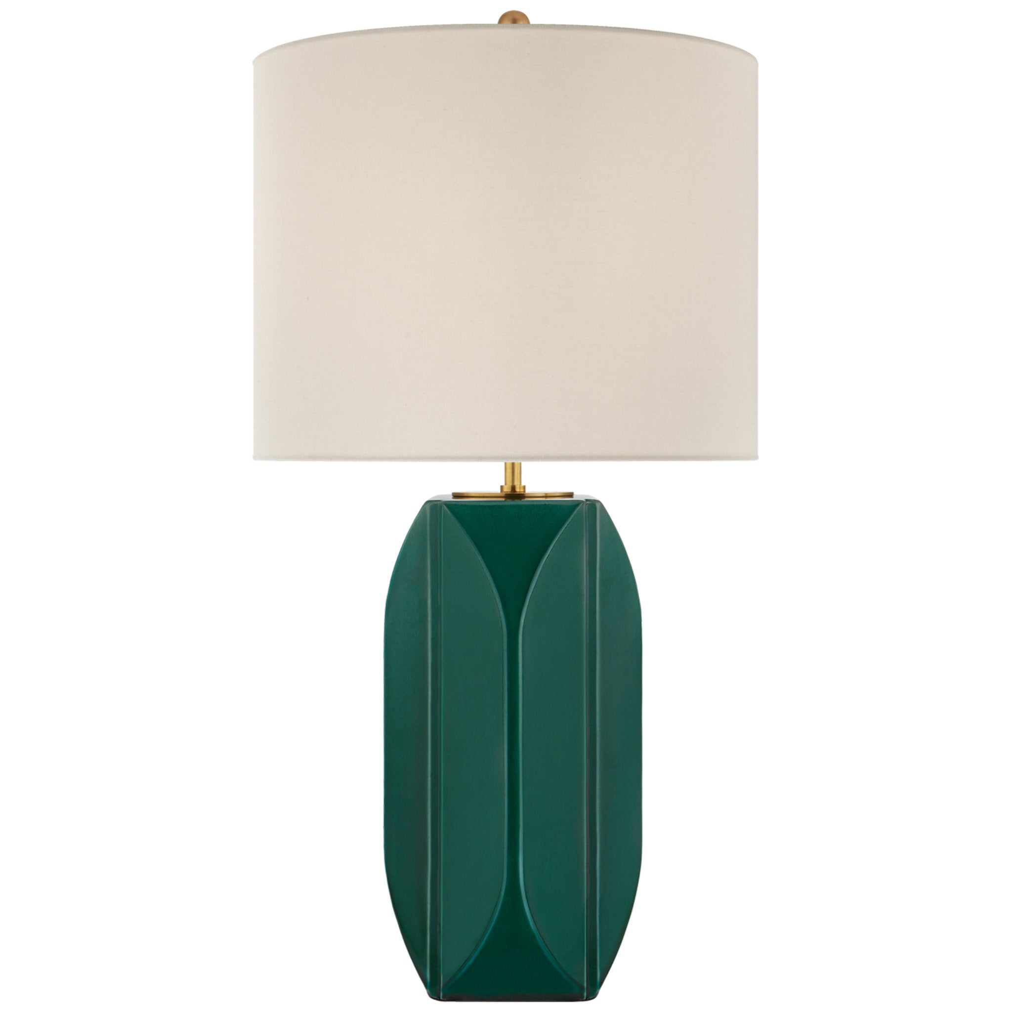 kate spade new york Carmilla Medium Table Lamp in Emerald Crackle with Linen Shade W14.5" x H28"