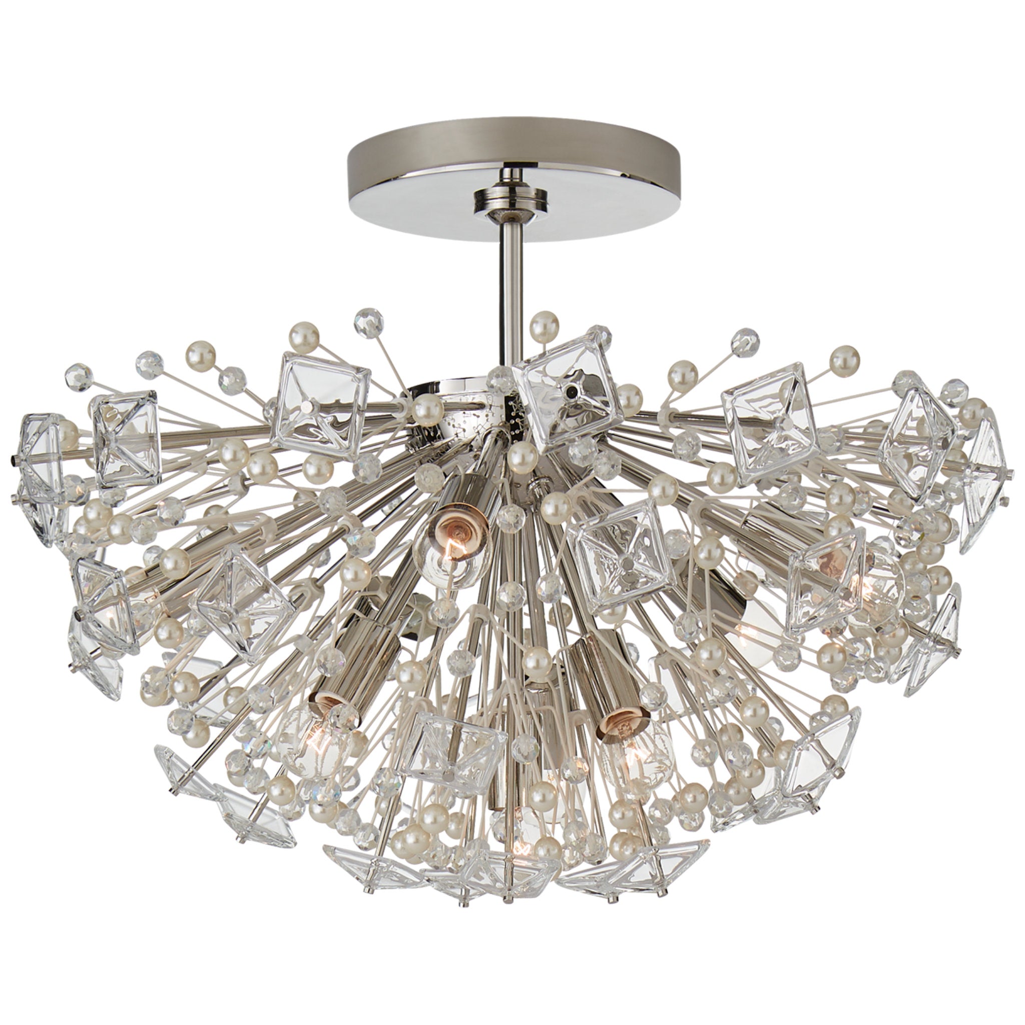 kate spade new york Dickinson Medium Semi-Flush in Polished Nickel with Clear Glass and Cream Pearls Ceiling Light W22.25" x H16"