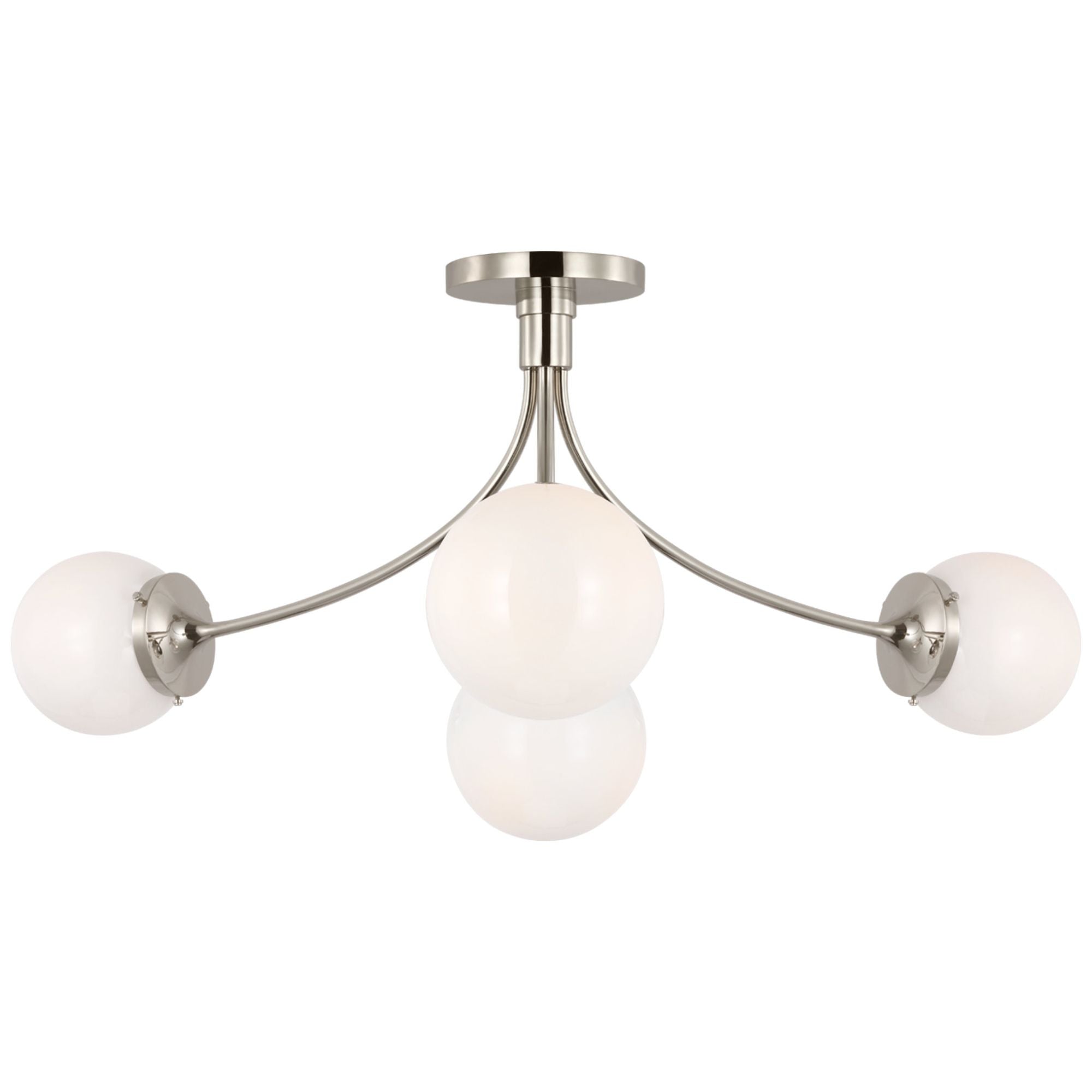 kate spade new york Prescott Large Semi-Flush Mount in Polished Nickel with White Glass Ceiling Light W28.25" x H14.5"