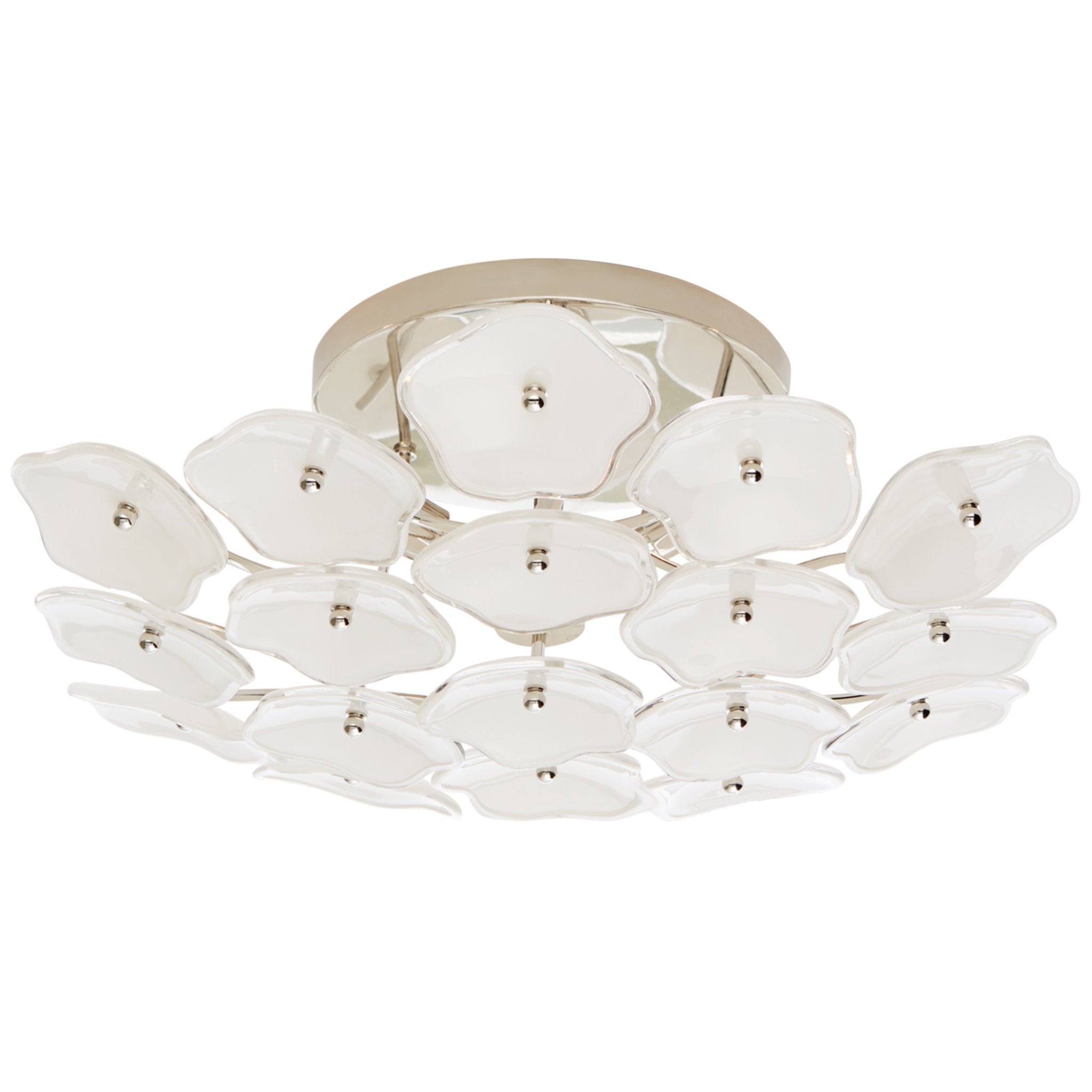 kate spade new york Leighton Medium Flush Mount in Polished Nickel with Cream Tinted Glass Ceiling Light W20" x H7.5"