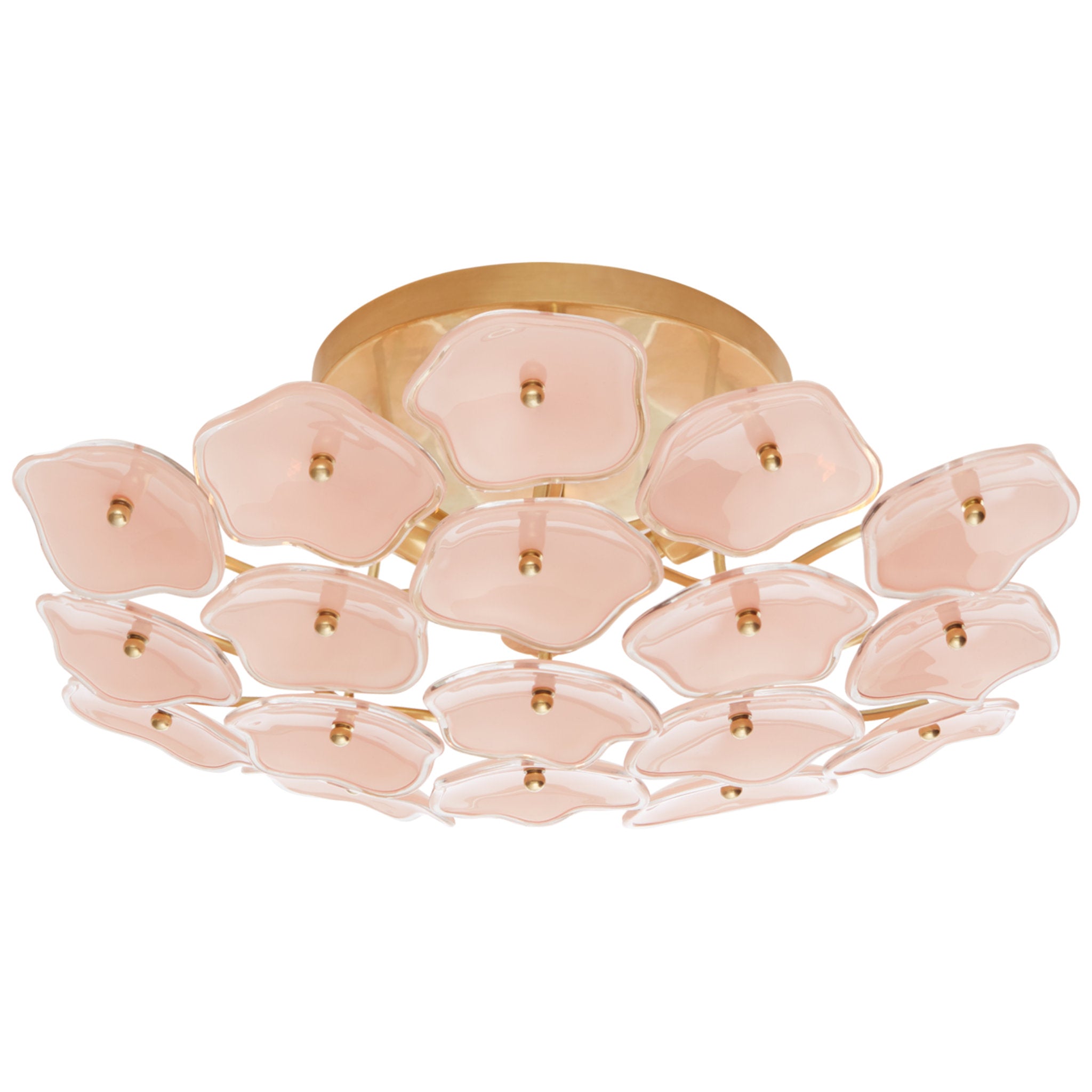 kate spade new york Leighton Medium Flush Mount in Soft Brass with Blush Tinted Glass Ceiling Light W20" x H7.5"