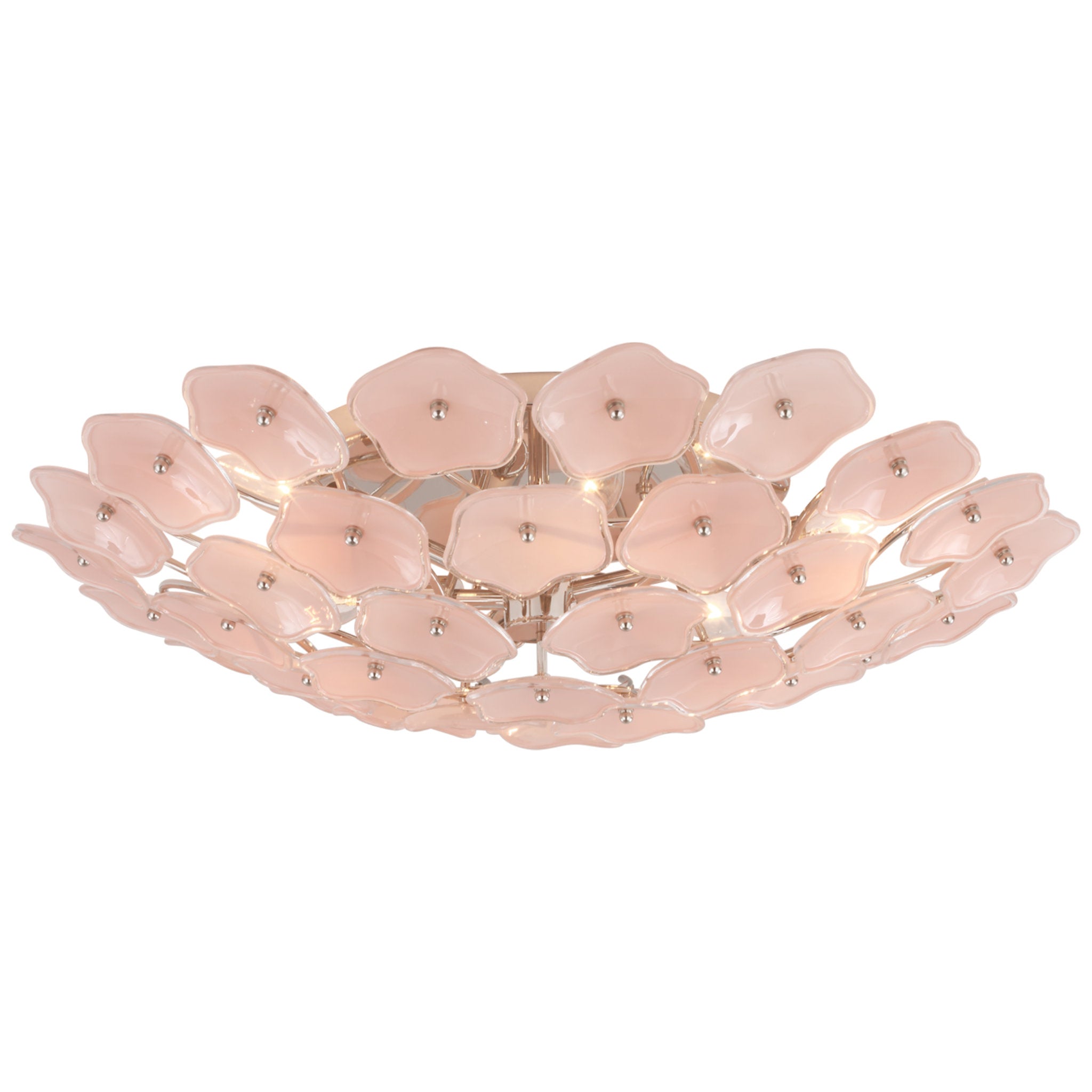 kate spade new york Leighton Large Flush Mount in Polished Nickel with Blush Tinted Glass Ceiling Light W25.75" x H6"