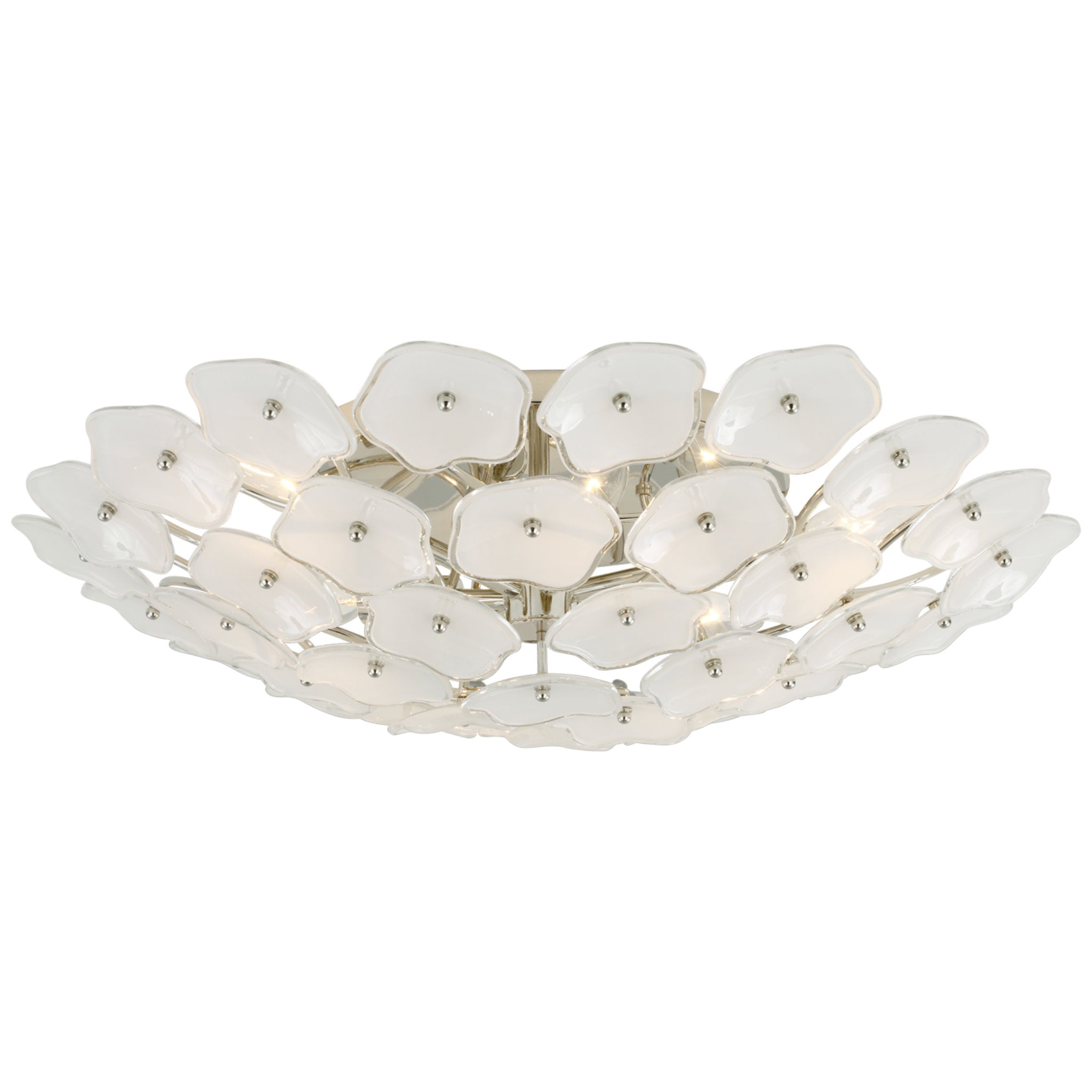 kate spade new york Leighton Large Flush Mount in Polished Nickel with Cream Tinted Glass Ceiling Light W25.75" x H6"