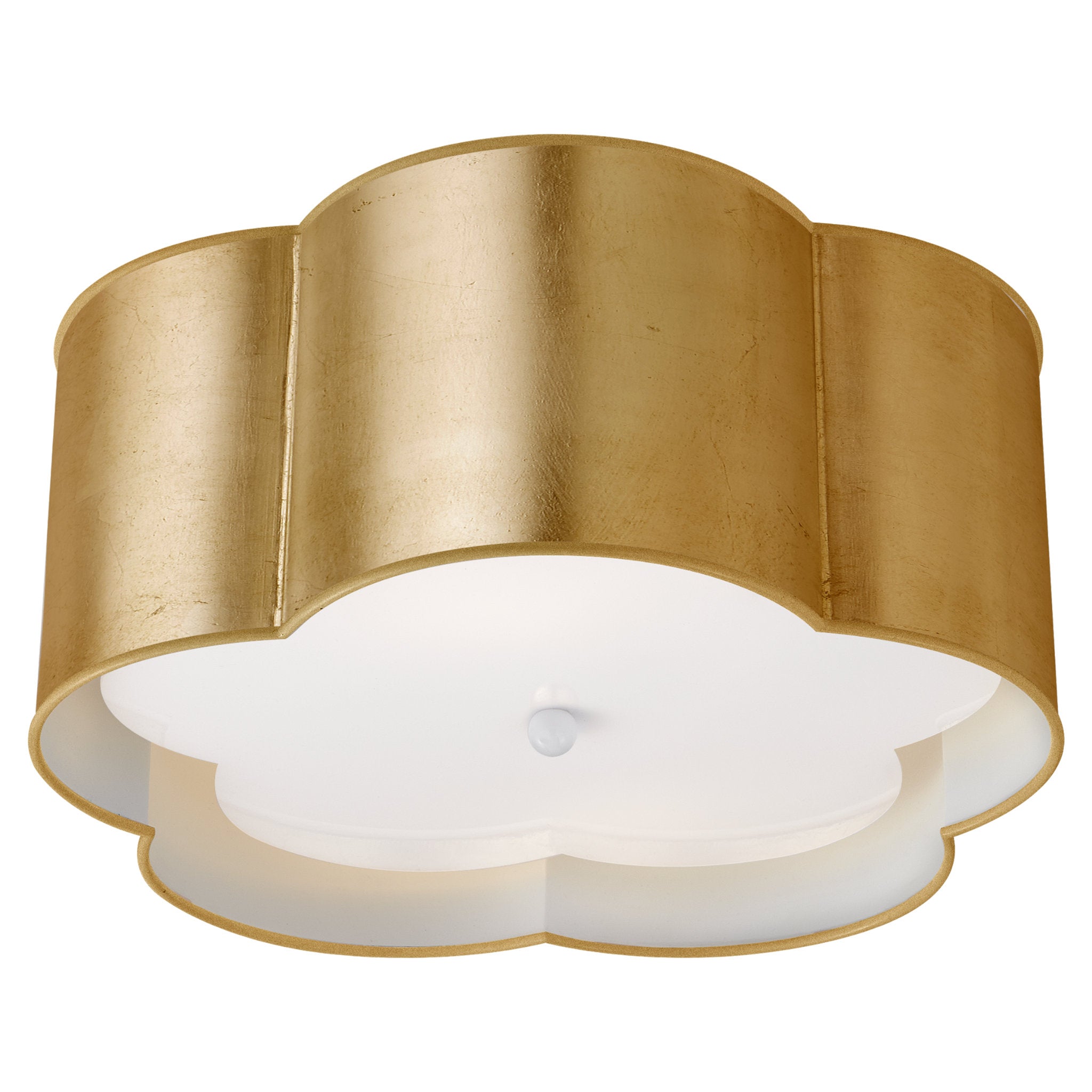 kate spade new york Bryce Medium Flush Mount in Gild and White with Frosted Acrylic Diffuser Ceiling Light W15" x H7"