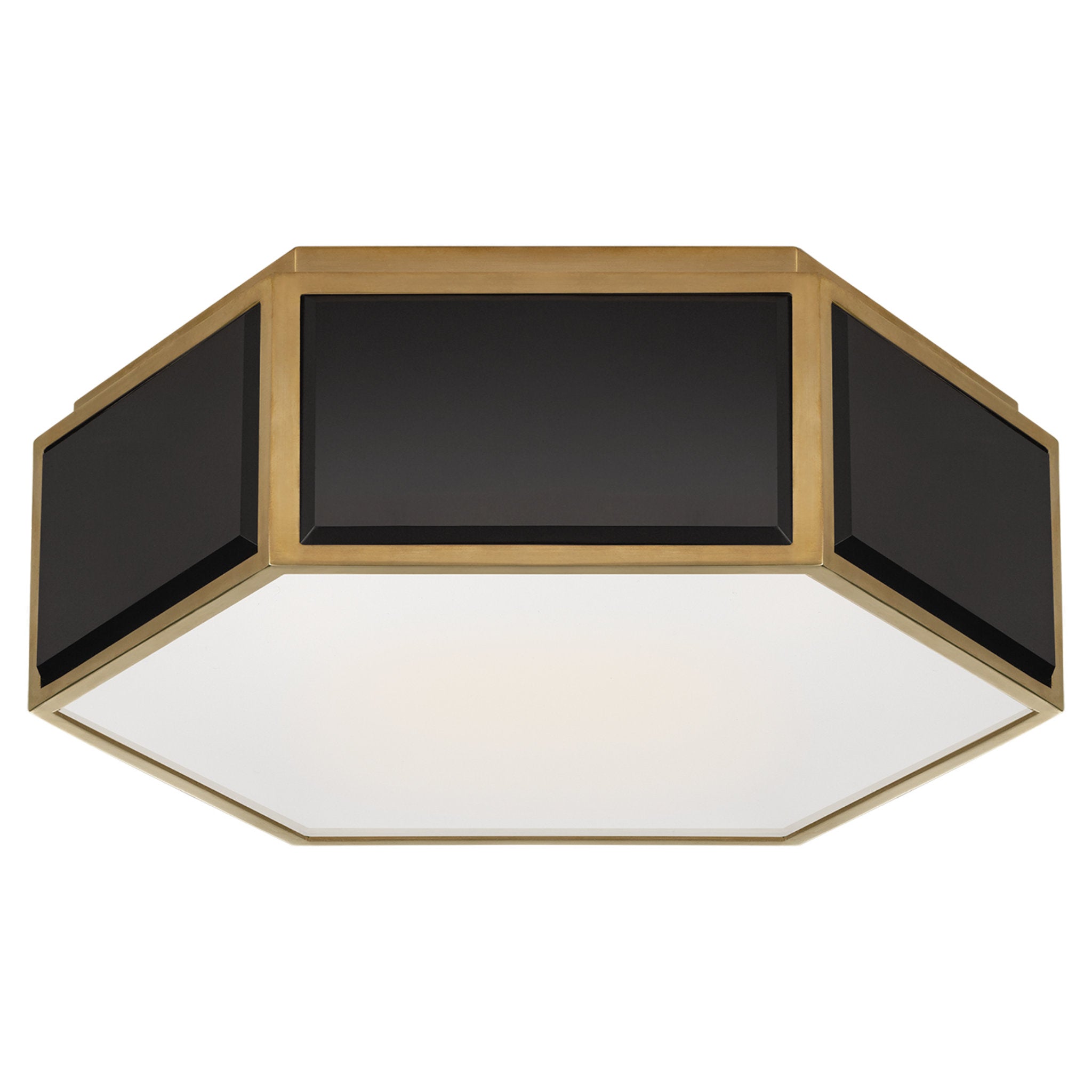 kate spade new york Bradford Small Hexagonal Flush Mount in Black and Soft Brass with Frosted Glass Ceiling Light W13" x H4.25"