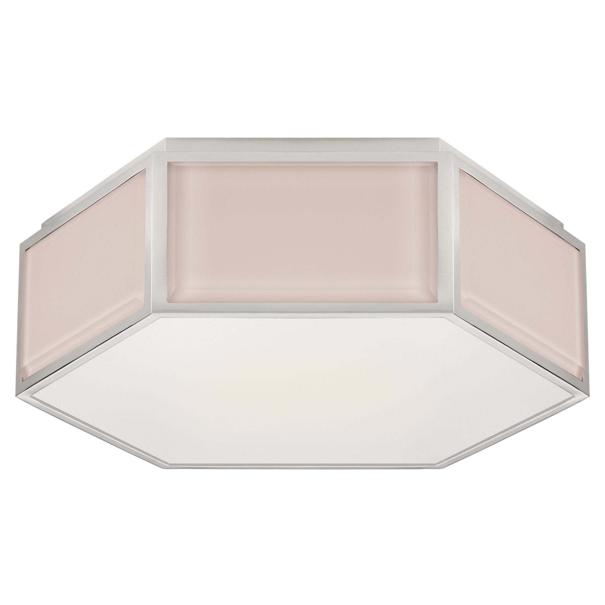 kate spade new york Bradford Small Hexagonal Flush Mount in Blush and Polished Nickel with Frosted Glass Ceiling Light W13" x H4.25"