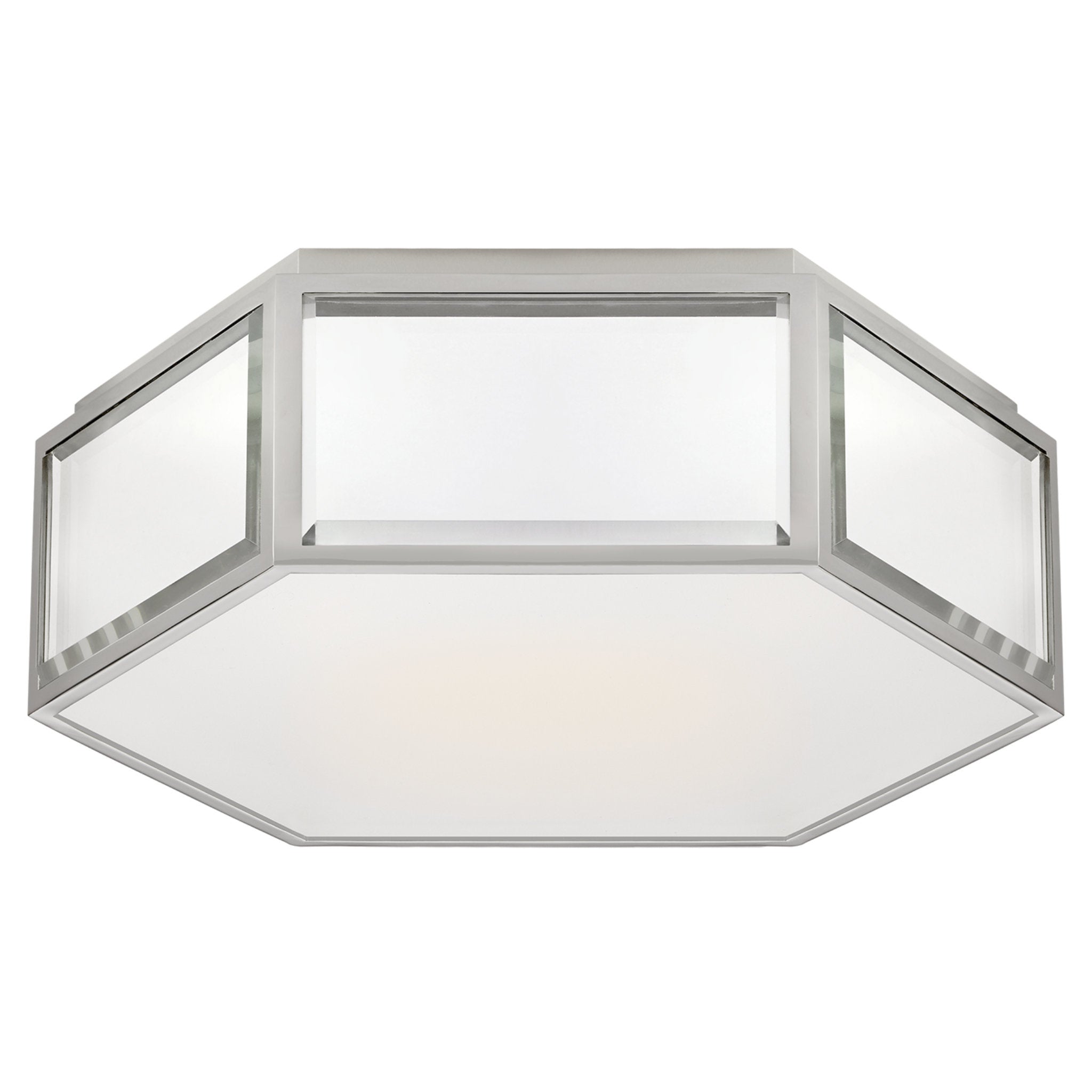 kate spade new york Bradford Small Hexagonal Flush Mount in Mirror and Polished Nickel with Frosted Glass Ceiling Light W13" x H4.25"