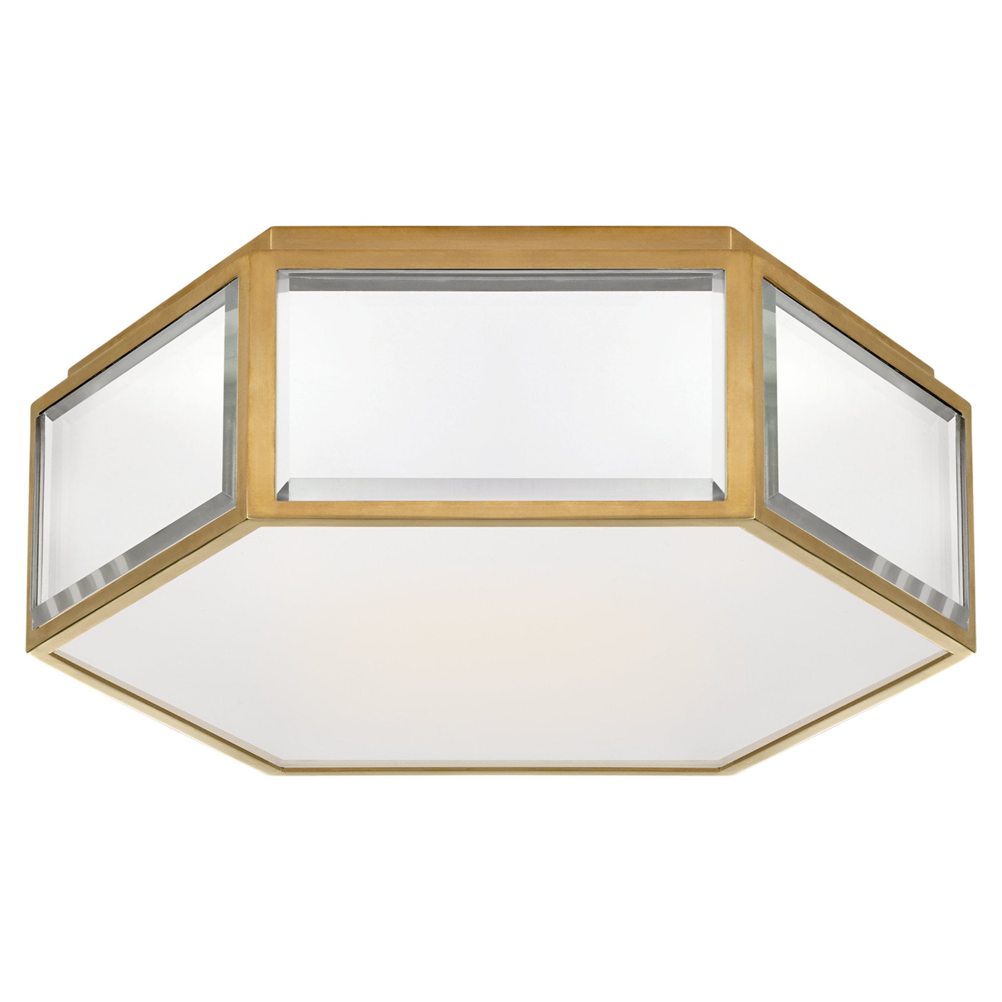 kate spade new york Bradford Small Hexagonal Flush Mount in Mirror and Soft Brass with Frosted Glass Ceiling Light W13" x H4.25"