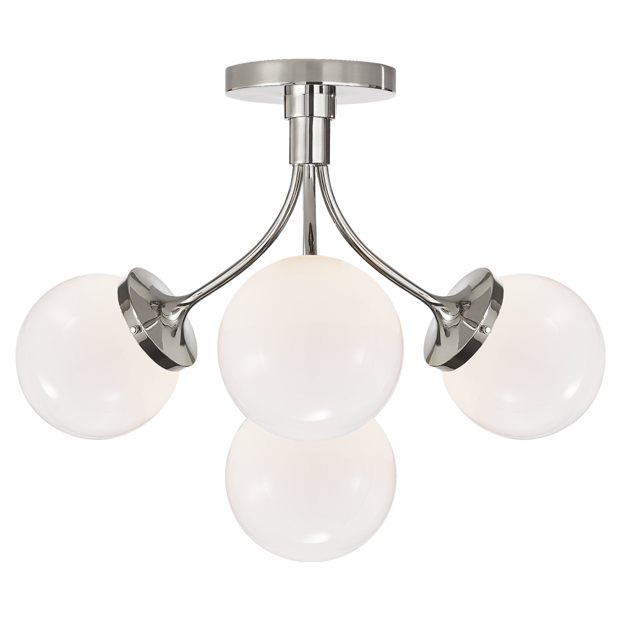 kate spade new york Prescott Medium Semi-Flush Mount in Polished Nickel with White Glass Ceiling Light W18" x H14.25"