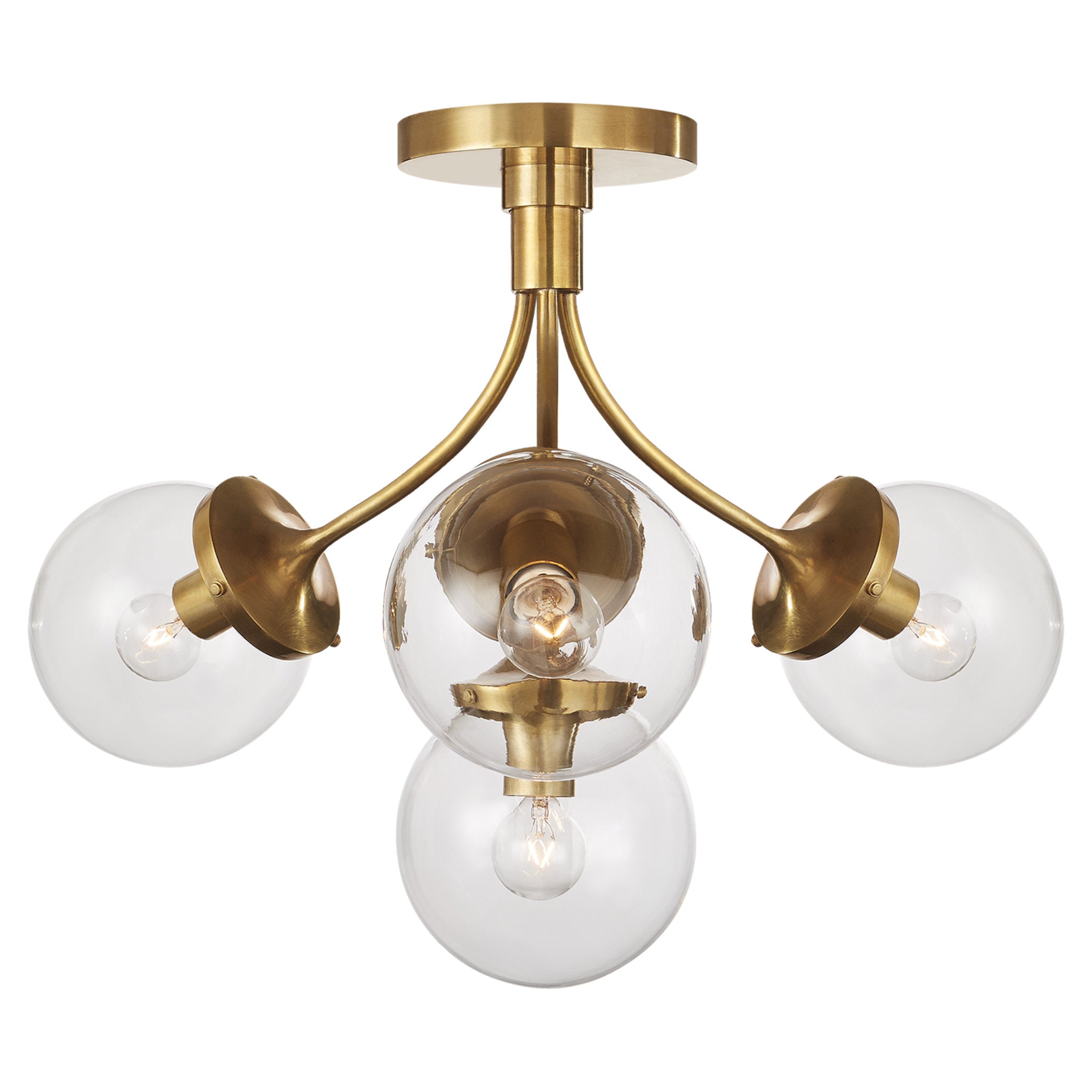 kate spade new york Prescott Medium Semi-Flush Mount in Soft Brass with Clear Glass Ceiling Light W18" x H14.25"
