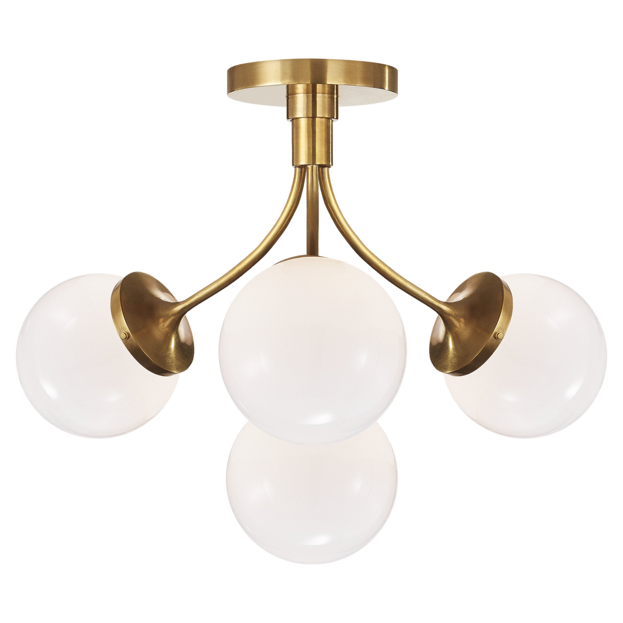 kate spade new york Prescott Medium Semi-Flush Mount in Soft Brass with White Glass Ceiling Light W18" x H14.25"