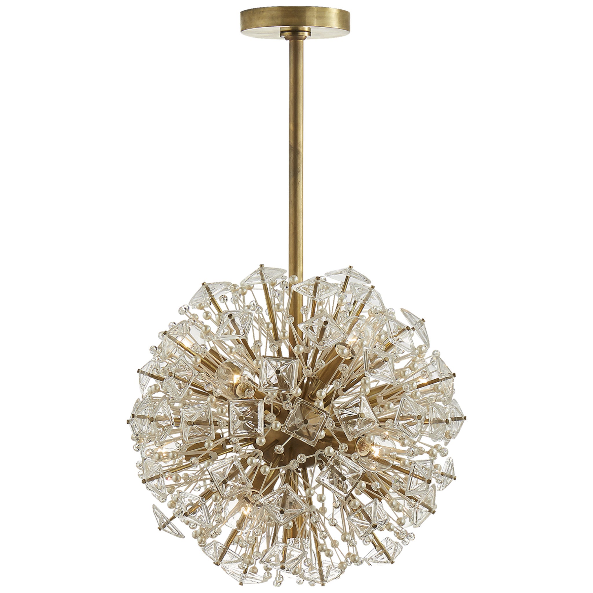 kate spade new york Dickinson Small Chandelier in Soft Brass with Clear Glass and Cream Pearls Ceiling Light W17"