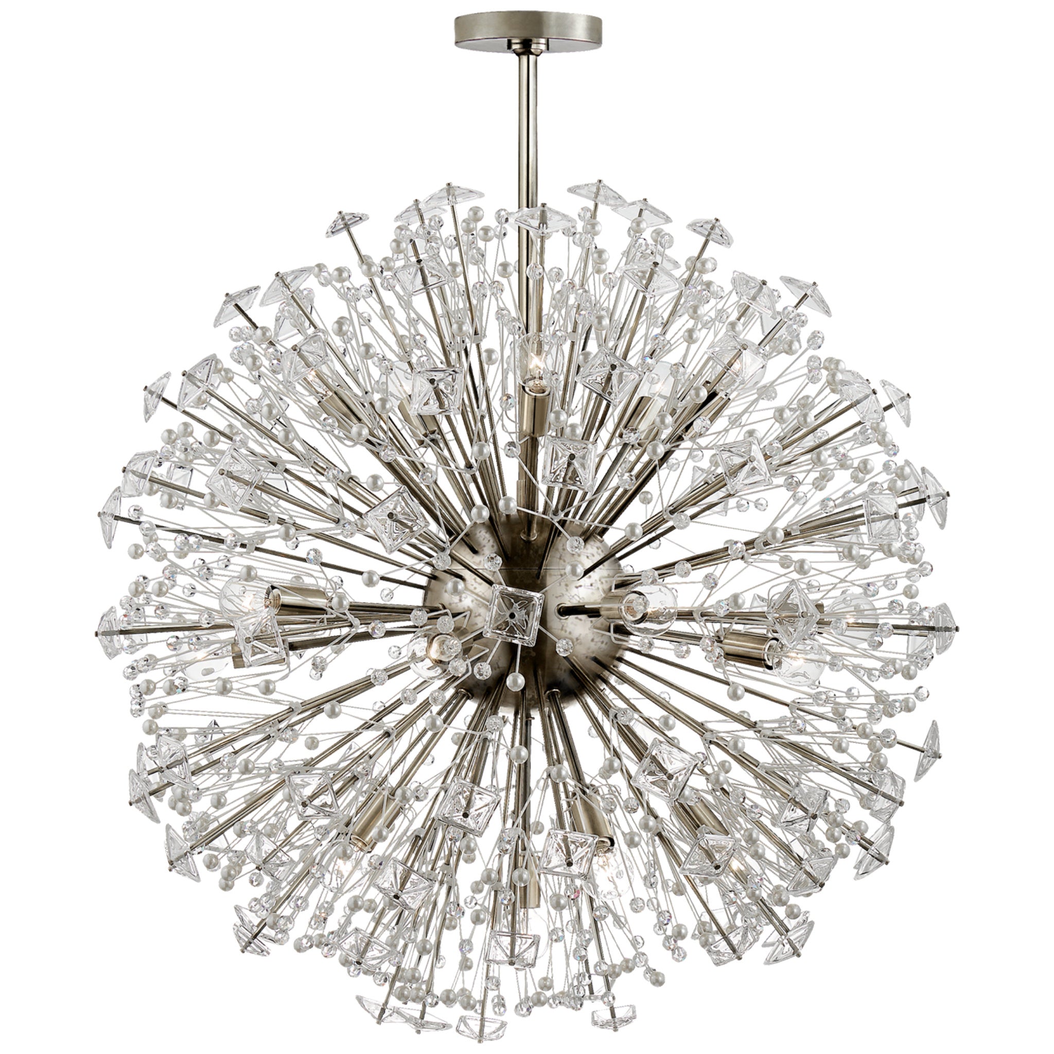 kate spade new york Dickinson Large Chandelier in Polished Nickel with Clear Glass and Cream Pearls Ceiling Light W30.5"