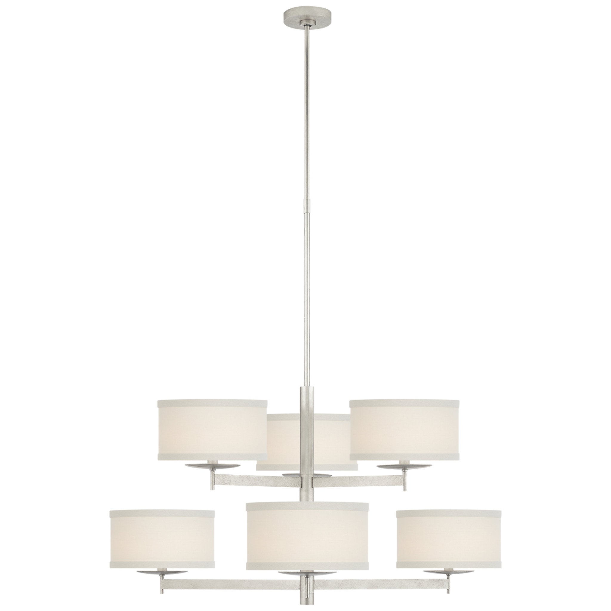 kate spade new york Walker Medium Two Tier Chandelier in Burnished Silver Leaf with Cream Linen Shades Ceiling Light W37"