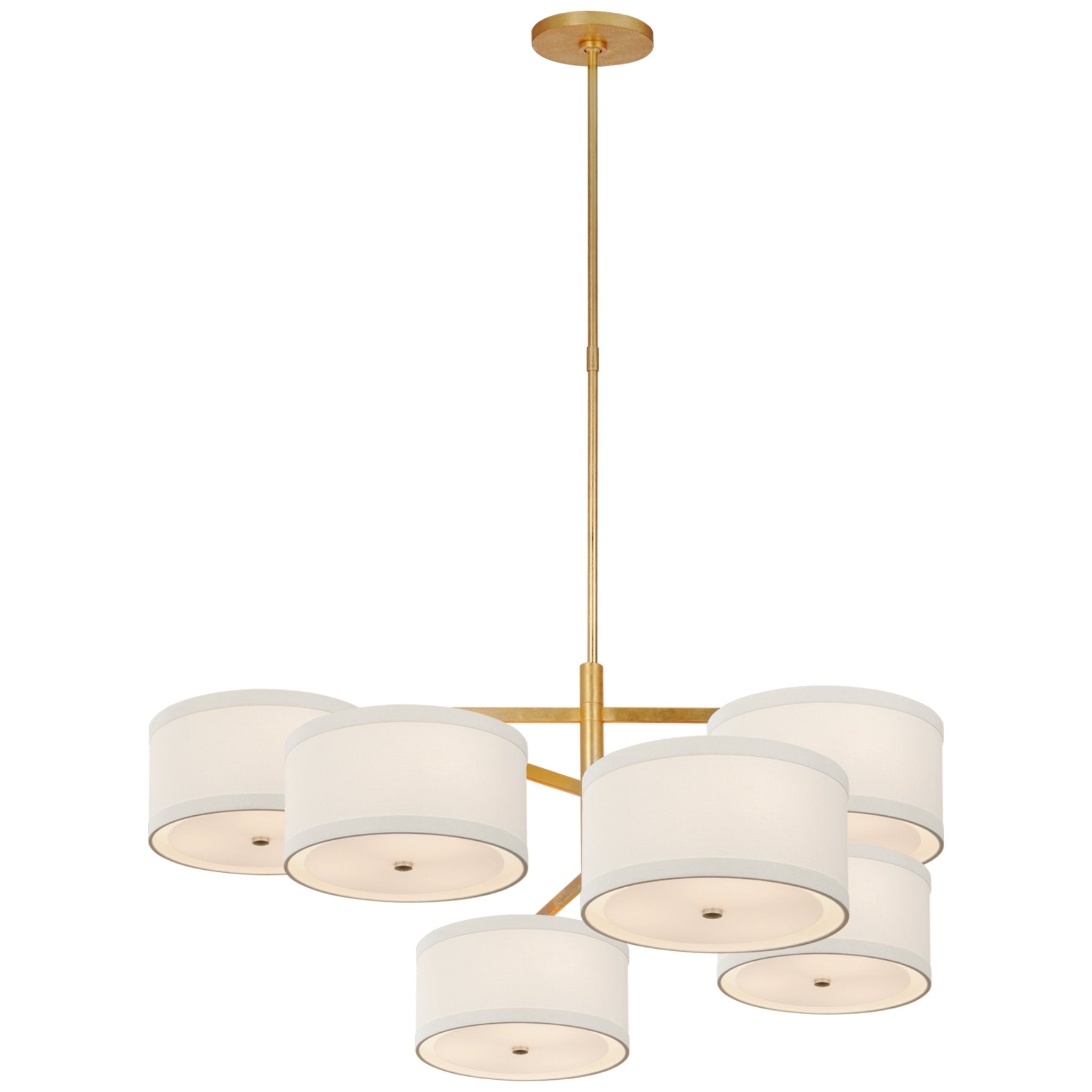kate spade new york Walker XL Offset Chandelier in Gild with Linen Shades Ceiling Light W41.25"