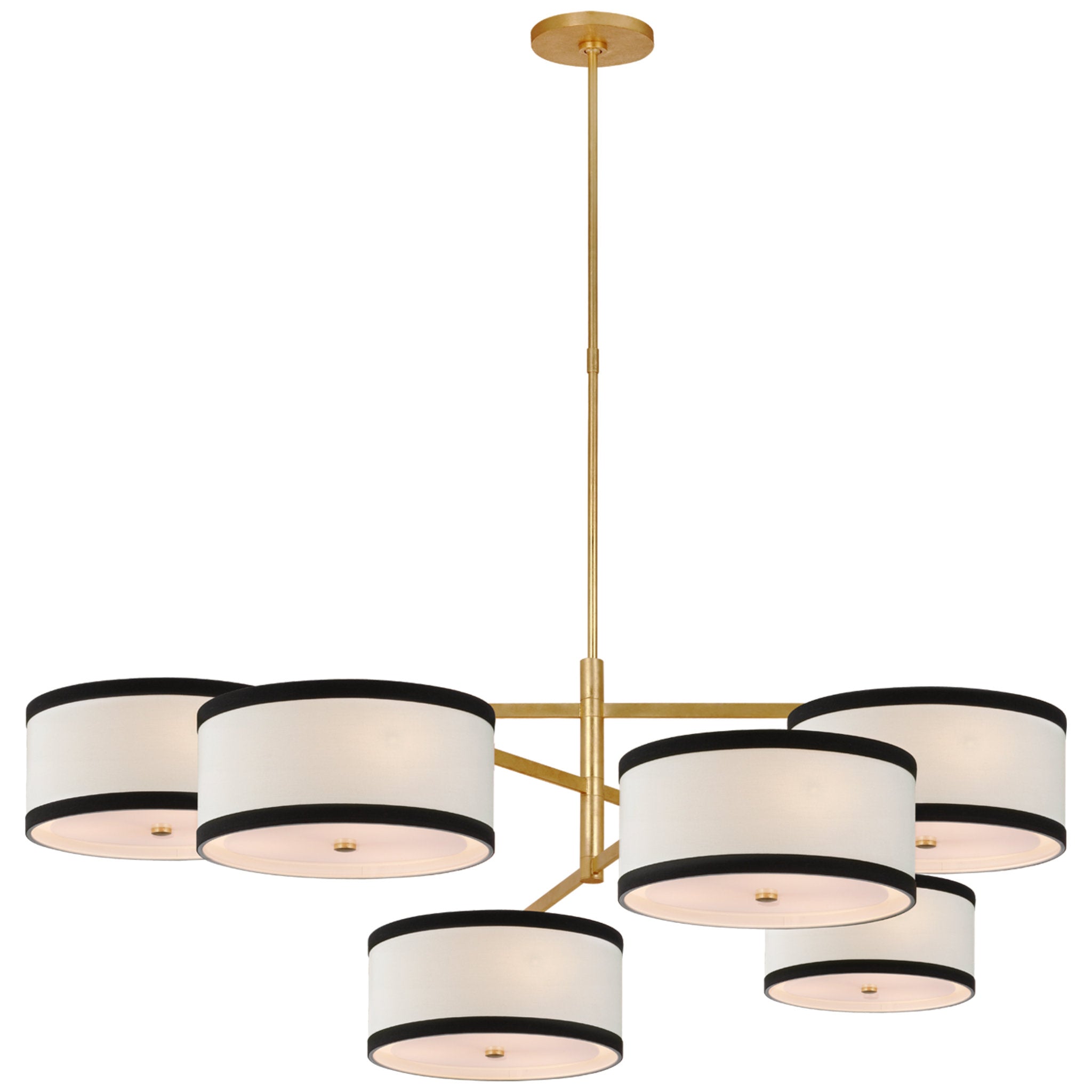 kate spade new york Walker Grande Offset Chandelier in Gild with Linen Shades with Black Linen Trim Ceiling Light W53"