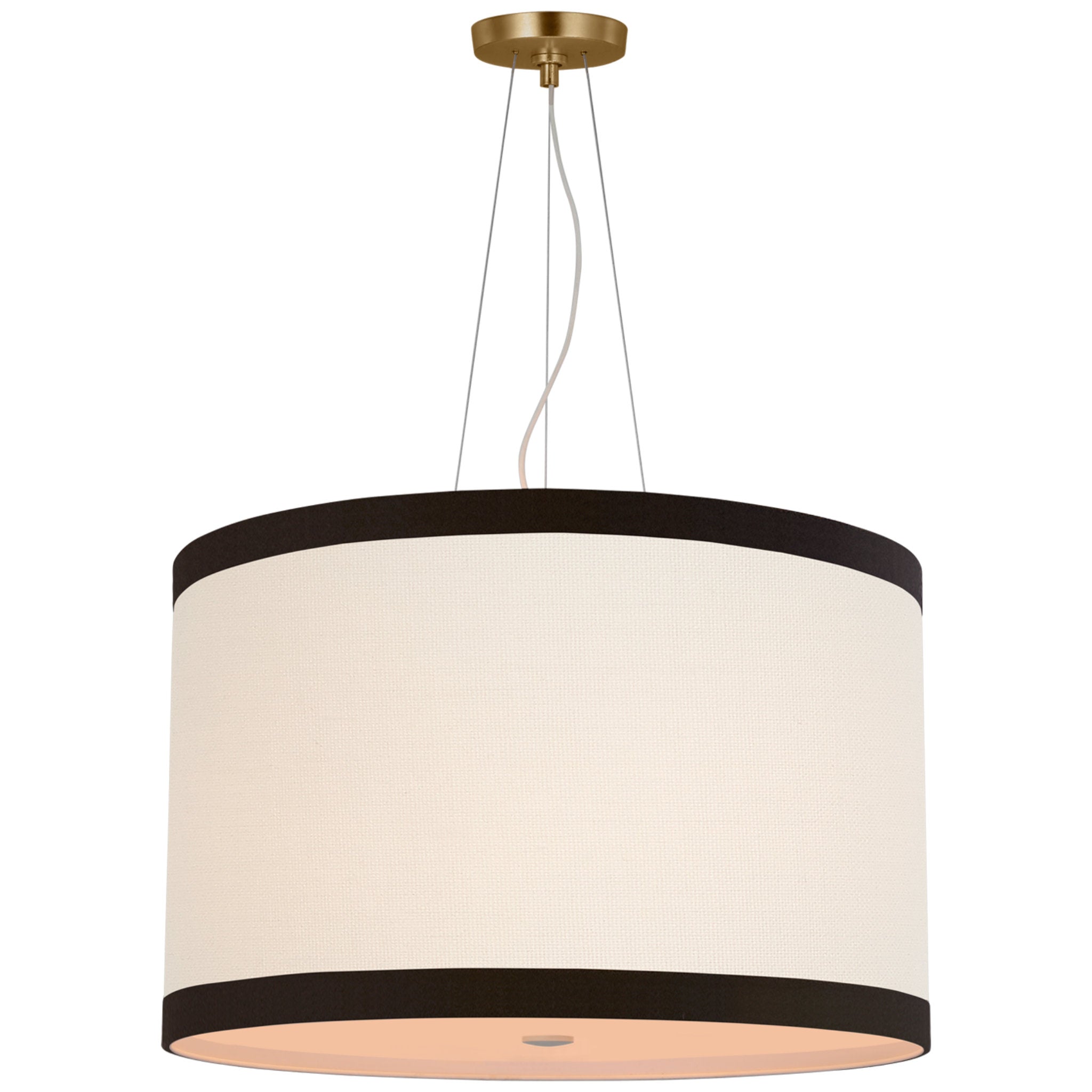 kate spade new york Walker Medium Hanging Shade in Gild with Cream Linen Shade with Black Linen Trim Ceiling Light W22"
