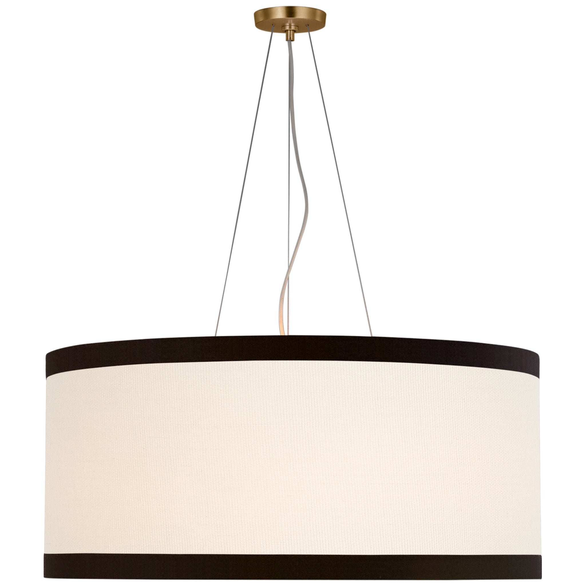 kate spade new york Walker Large Hanging Shade in Gild with Cream Linen Shade with Black Linen Trim Ceiling Light W30"