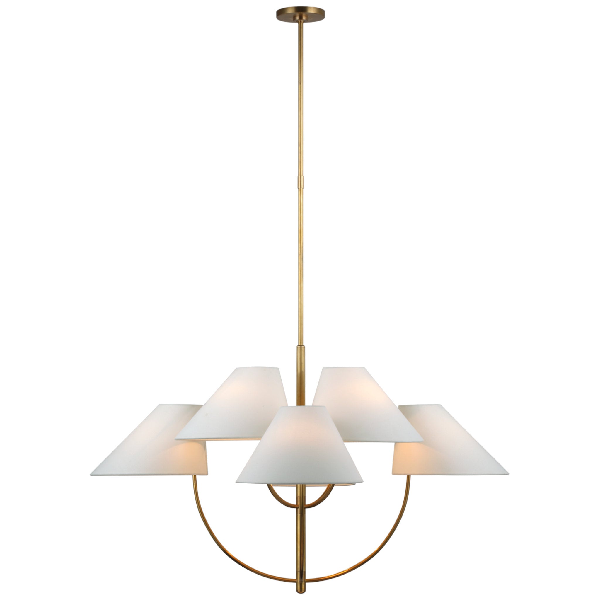 kate spade new york Kinsley Large Two-Tier Chandelier in Soft Brass with Linen Shades Ceiling Light W43.25"
