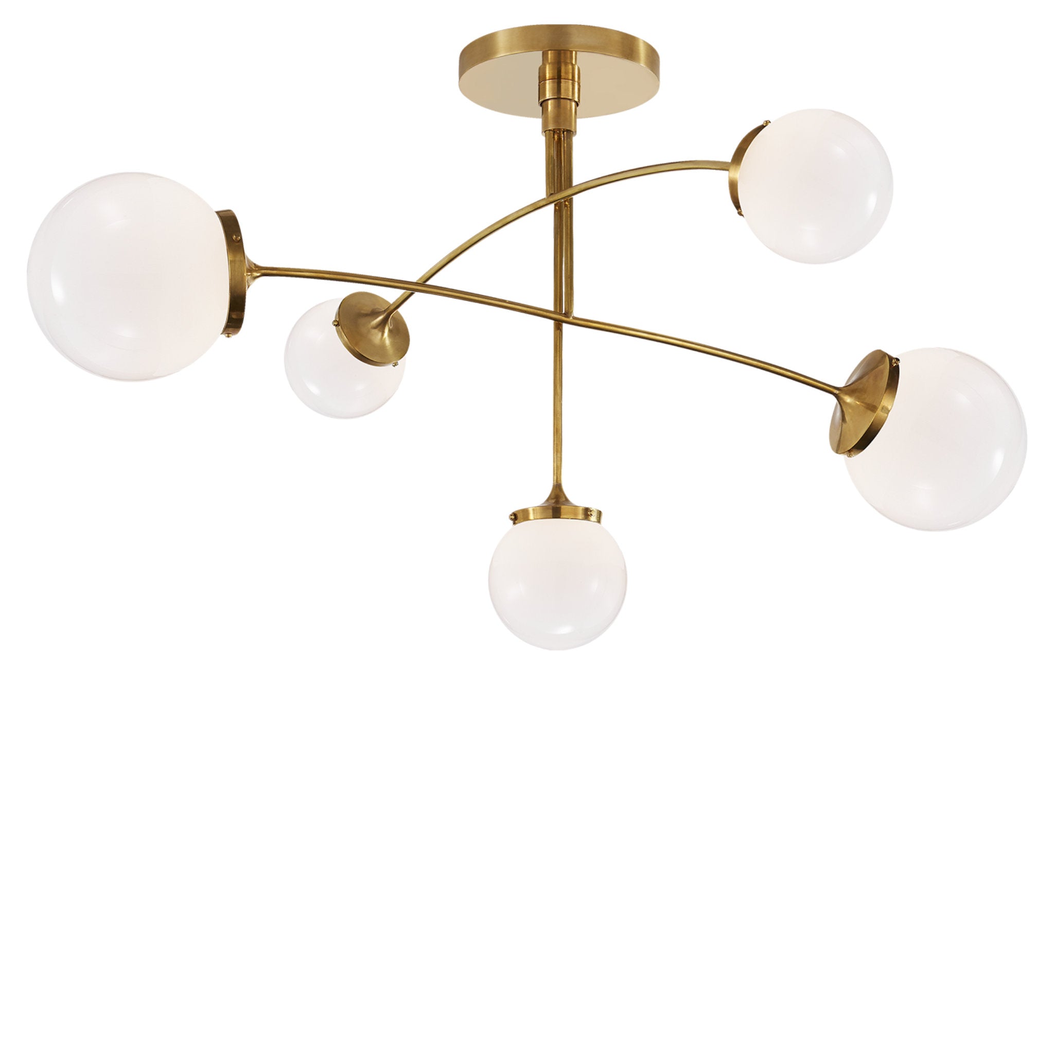 kate spade new york Prescott Medium Mobile Chandelier in Soft Brass with White Glass Ceiling Light W40"
