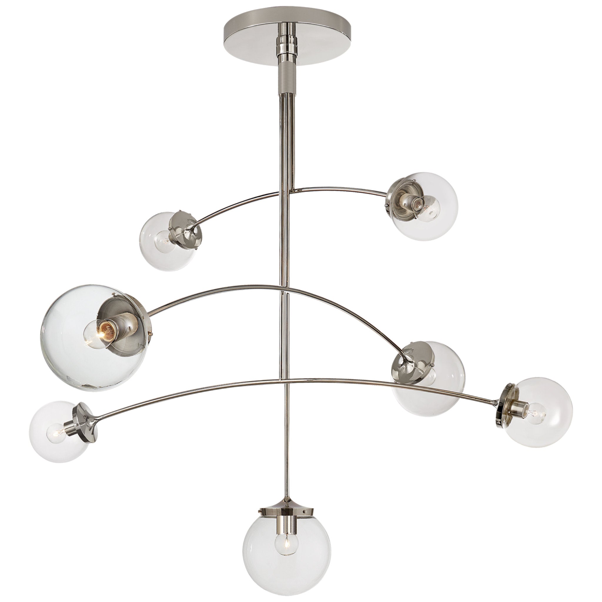 kate spade new york Prescott Large Mobile Chandelier in Polished Nickel with Clear Glass Ceiling Light W55"
