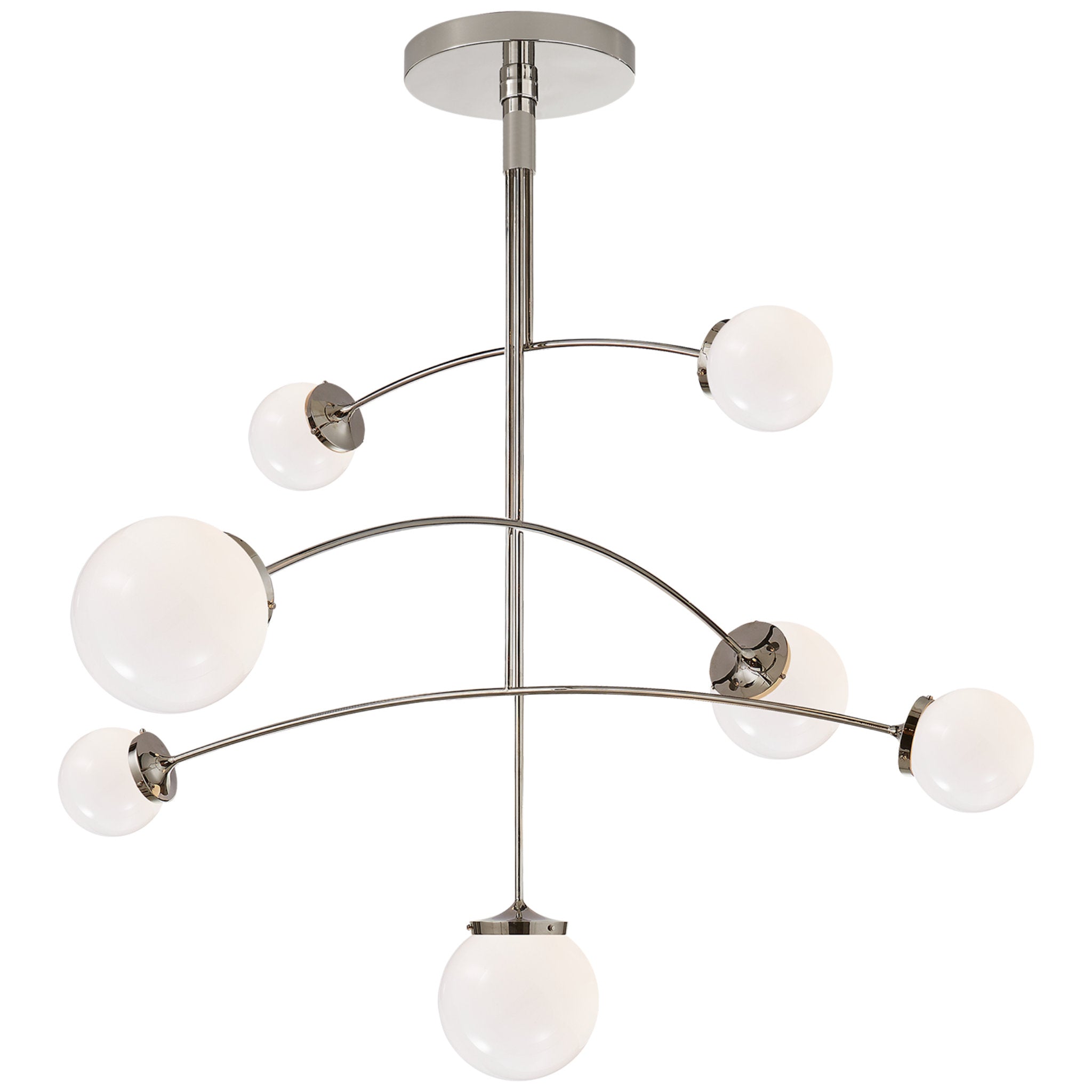 kate spade new york Prescott Large Mobile Chandelier in Polished Nickel with White Glass Ceiling Light W55"