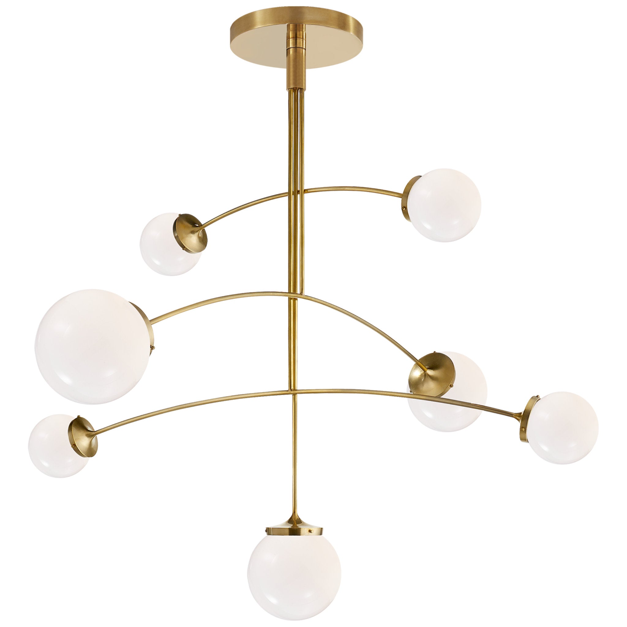 kate spade new york Prescott Large Mobile Chandelier in Soft Brass with White Glass Ceiling Light W55"