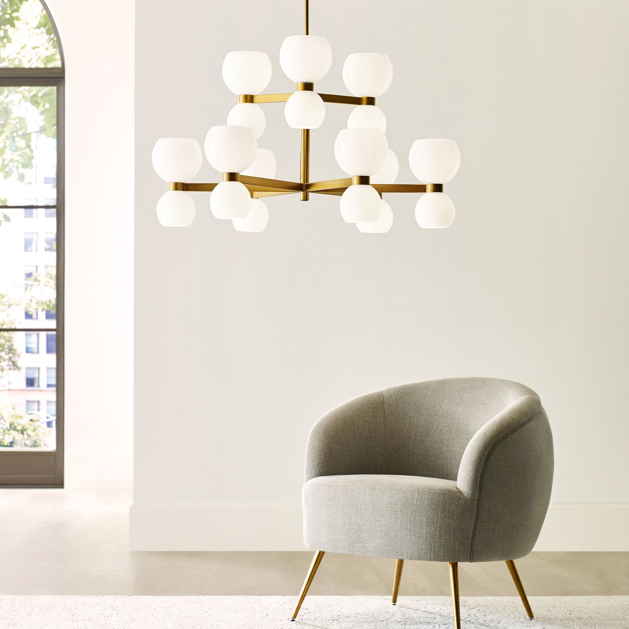 kate spade new york Londyn Medium Chandelier in Burnished Brass with Milk White Glass