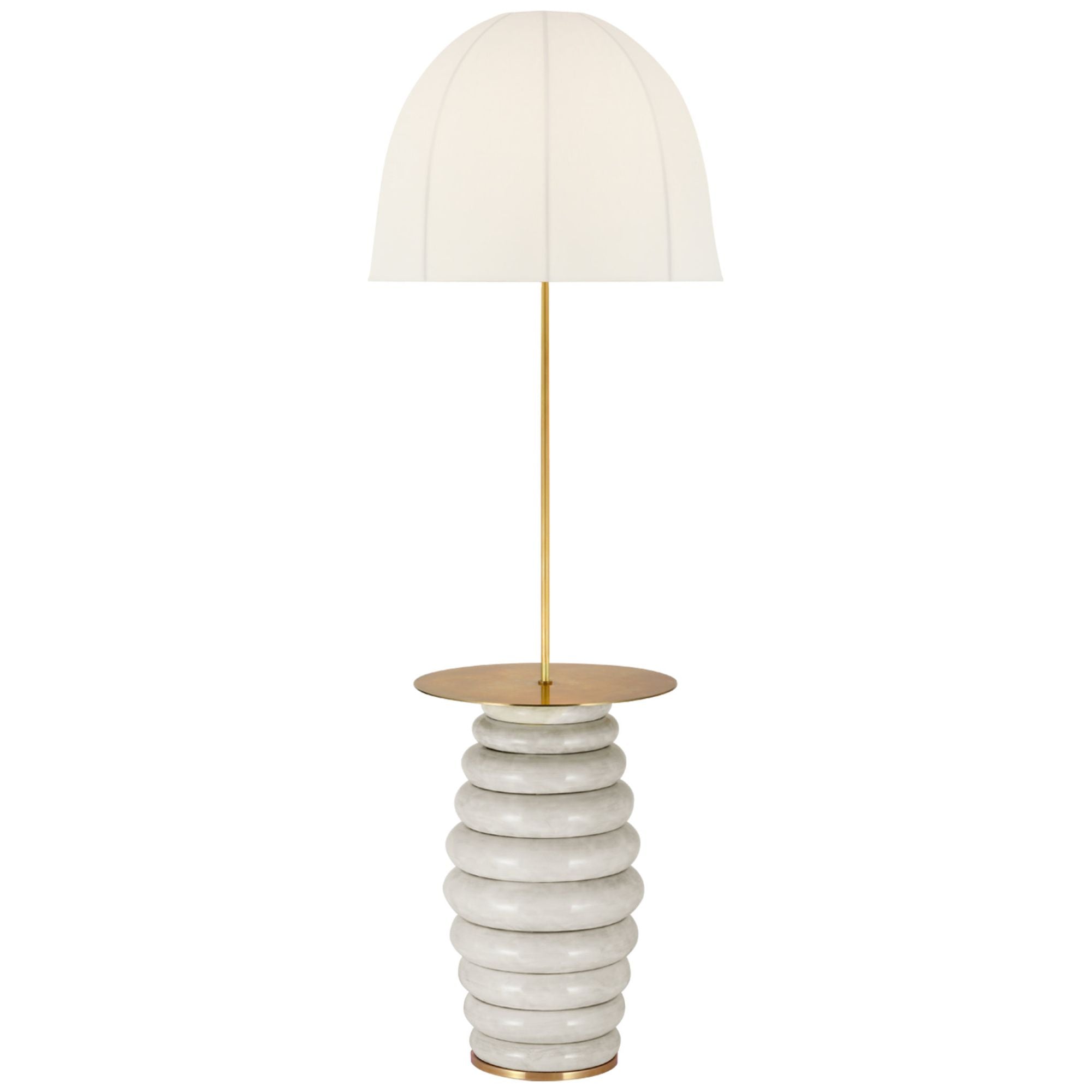 Kelly Wearstler Phoebe Extra Large Tray Table Floor Lamp in Antiqued White with Soft Domed Linen Shade W20.5" x H59.5"