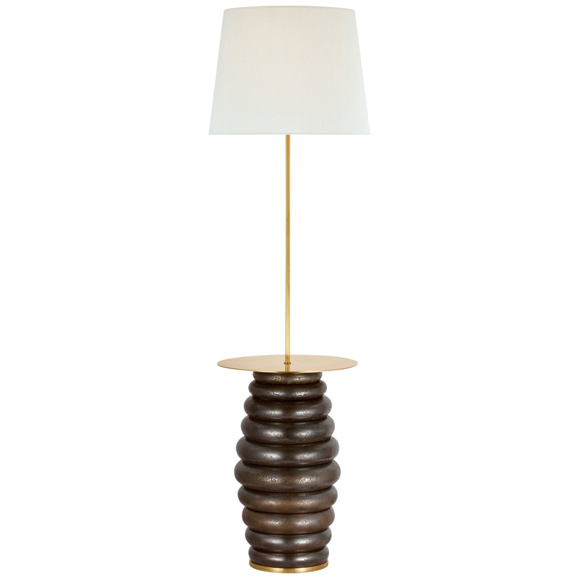 Kelly Wearstler Phoebe Extra Large Tray Table Floor Lamp in Crystal Bronze with Linen Shade W21" x H59.5"