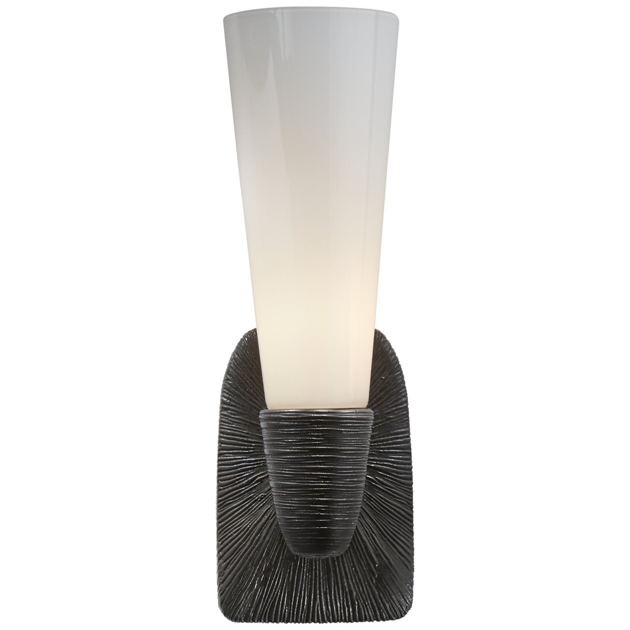 Kelly Wearstler Utopia Small Single Bath Sconce in Aged Iron with White Glass Wall Light W4.75" x H14"