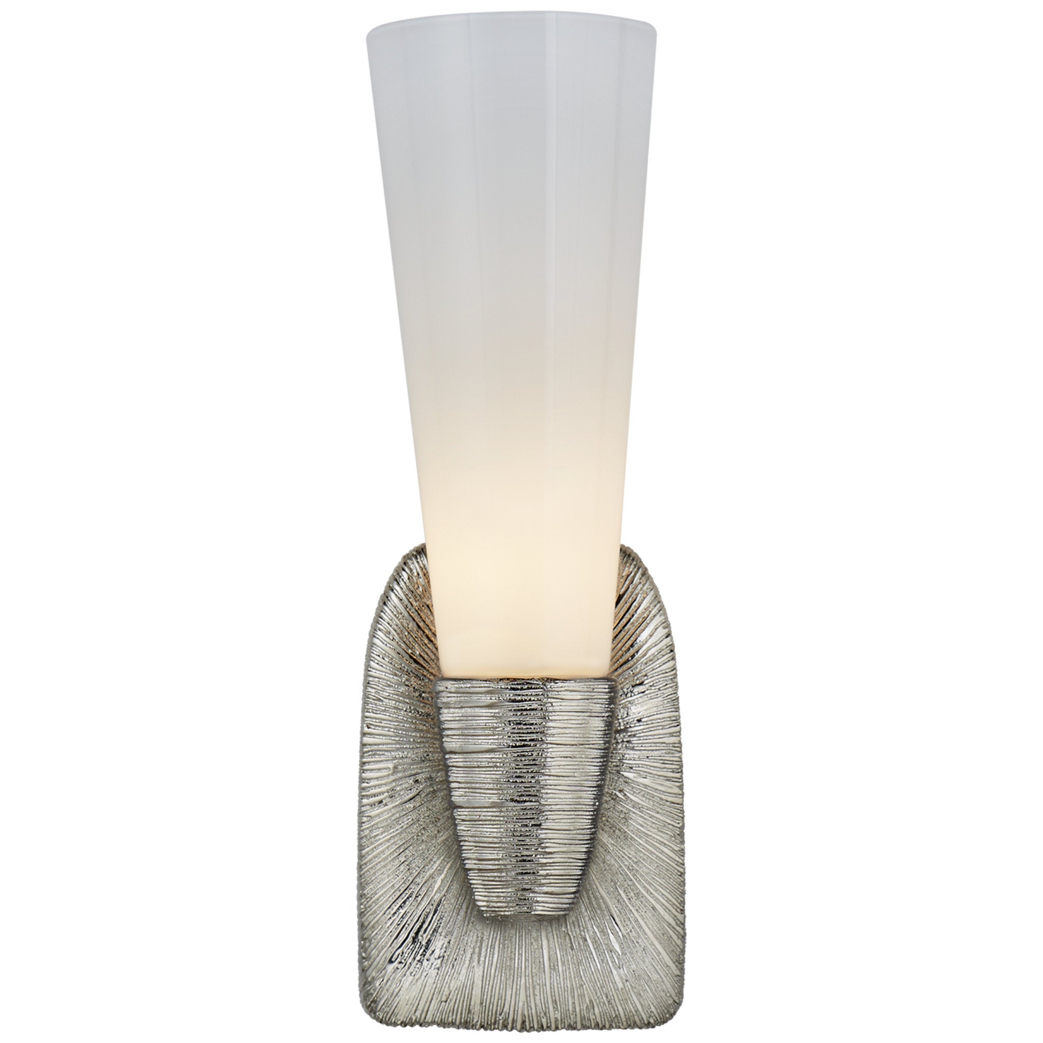 Kelly Wearstler Utopia Small Single Bath Sconce in Polished Nickel with White Glass Wall Light W4.75" x H14"