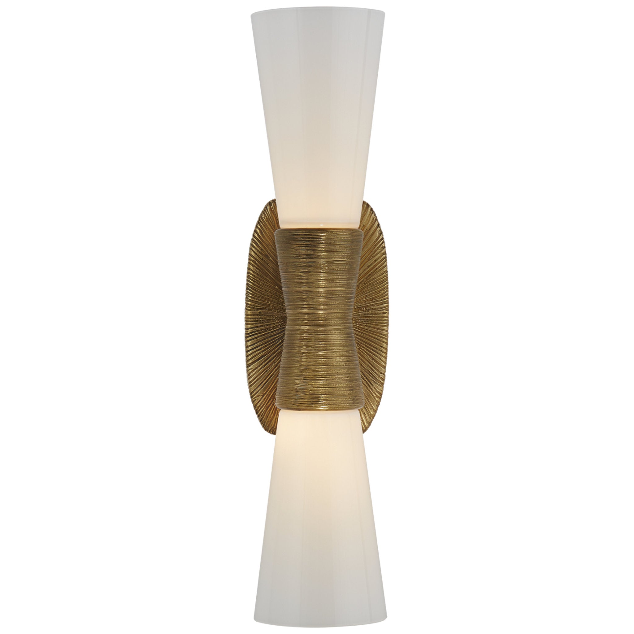 Kelly Wearstler Utopia Small Double Bath Sconce in Gild with White Glass Wall Light W4.5" x H18"