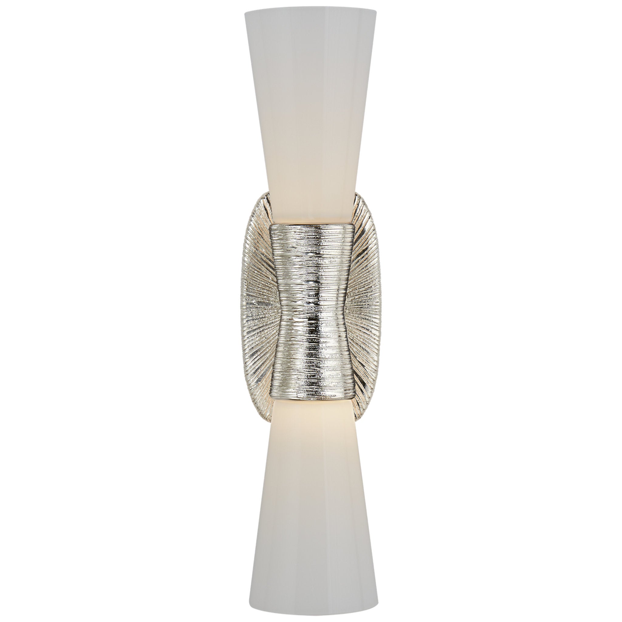 Kelly Wearstler Utopia Small Double Bath Sconce in Polished Nickel with White Glass Wall Light W4.5" x H18"