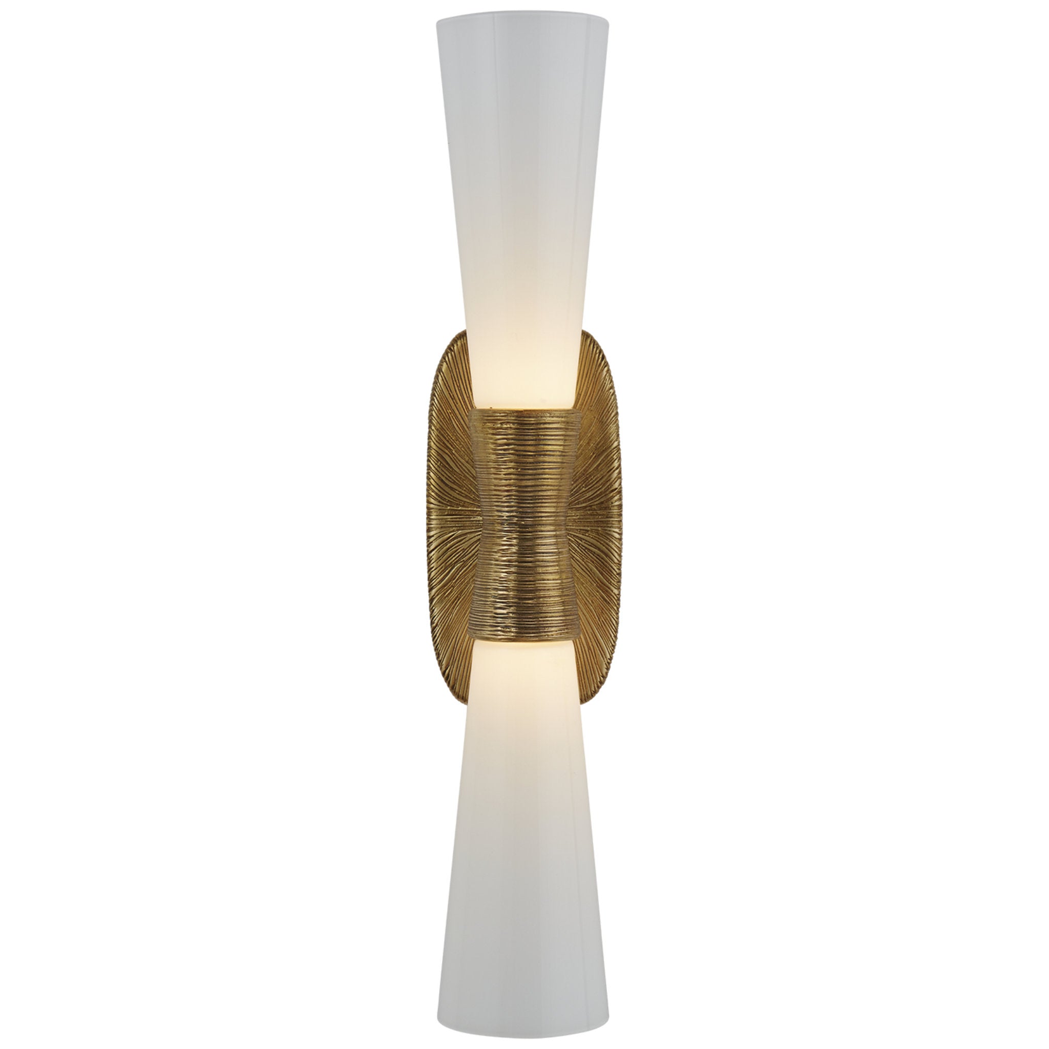 Kelly Wearstler Utopia Large Double Bath Sconce in Gild with White Glass Wall Light W4.75" x H23"