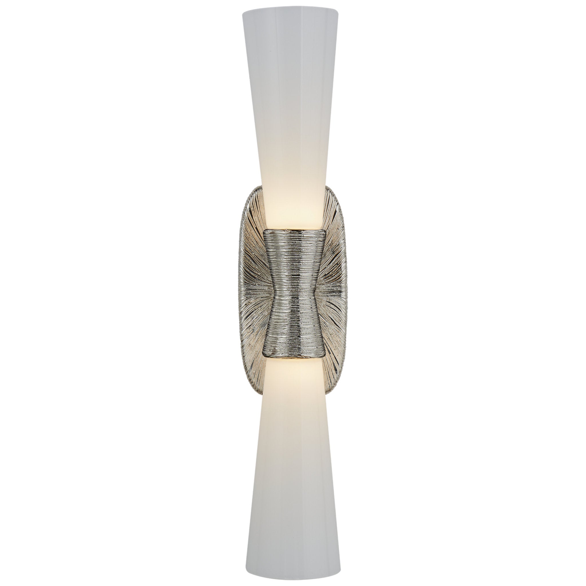 Kelly Wearstler Utopia Large Double Bath Sconce in Polished Nickel with White Glass Wall Light W4.75" x H23"