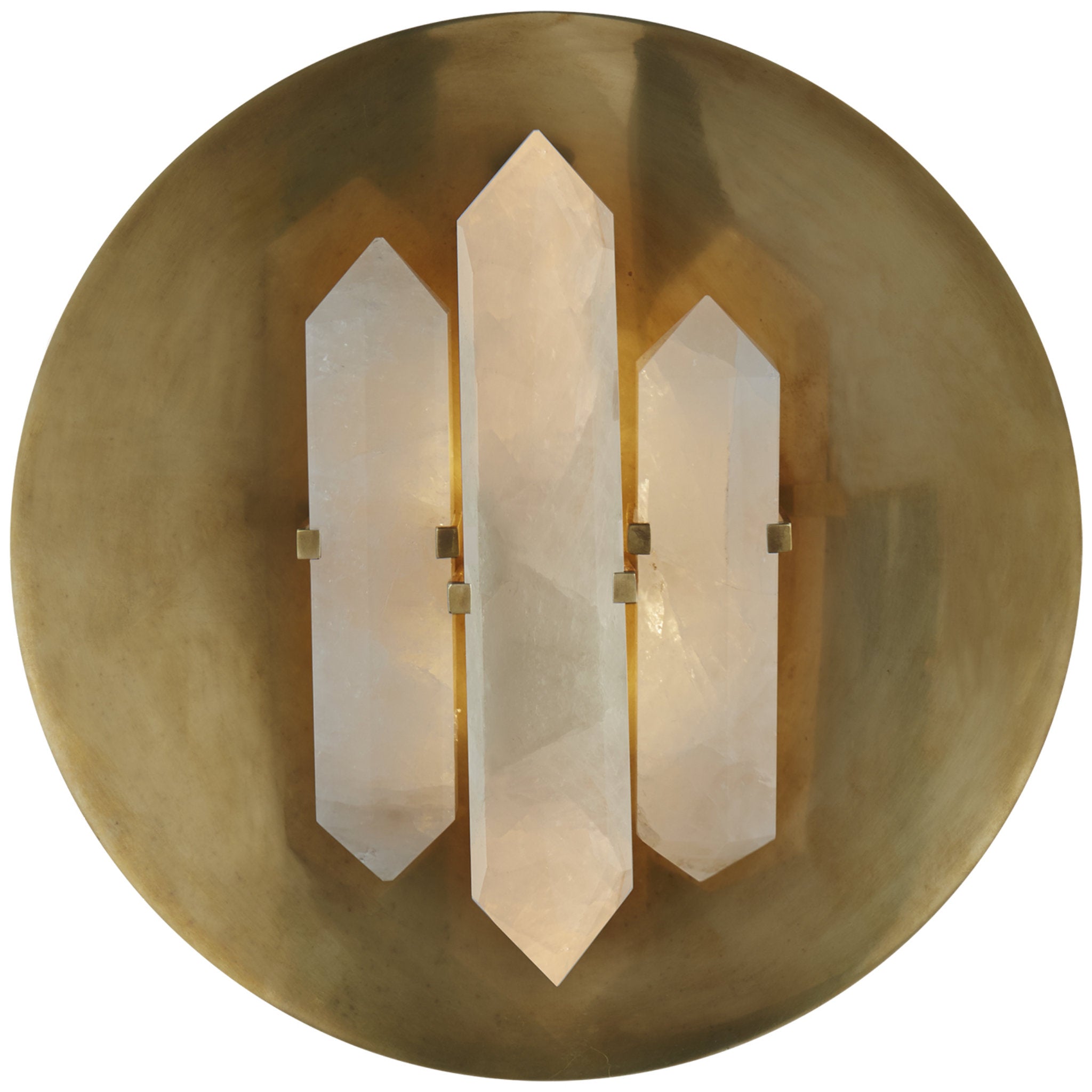 Kelly Wearstler Halcyon Round Sconce in Antique-Burnished Brass and Quartz Wall Light W14" x H14"