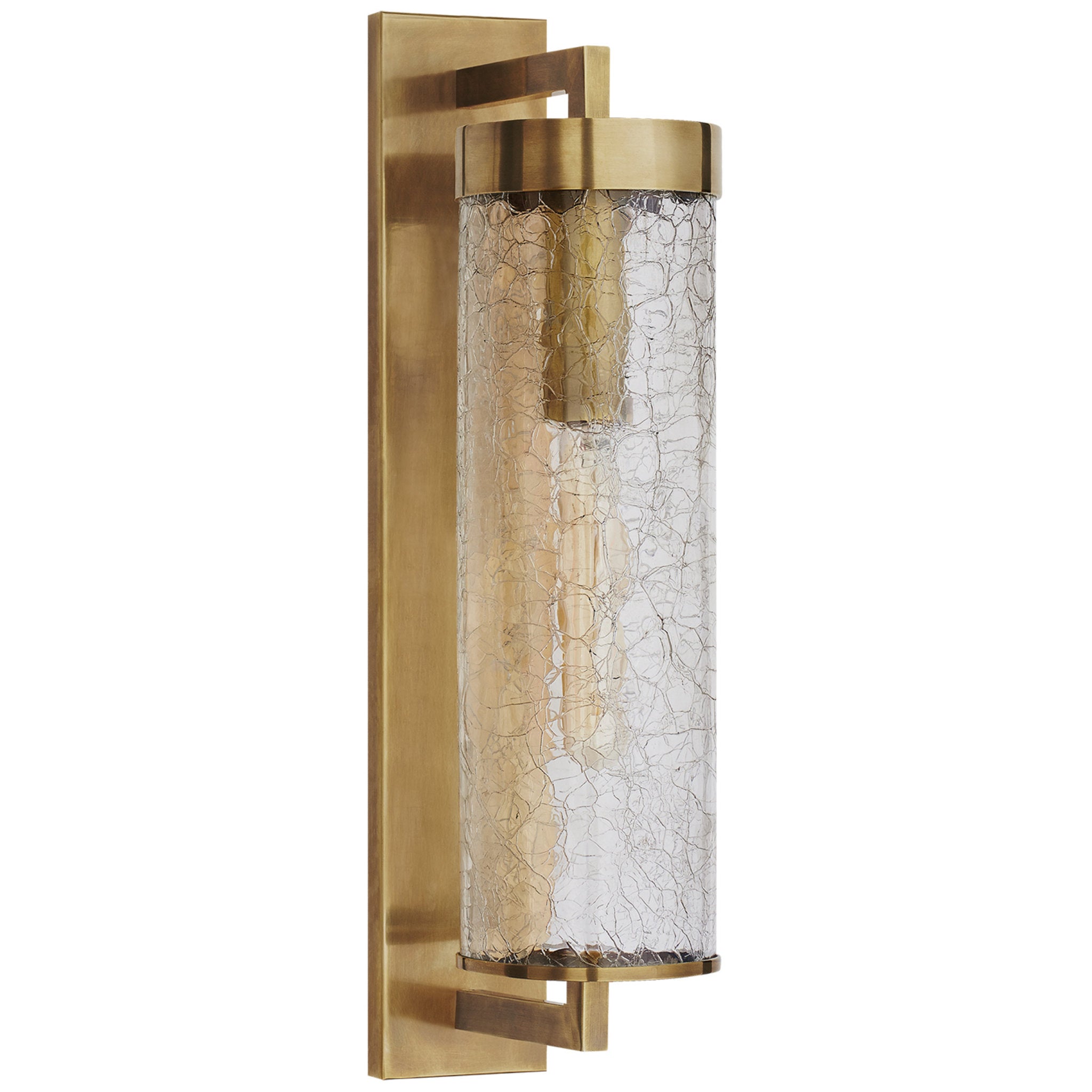 Kelly Wearstler Liaison Large Bracketed Wall Sconce in Antique Burnished Brass with Crackle Glass Outdoor Lighting W4.75" x H20"