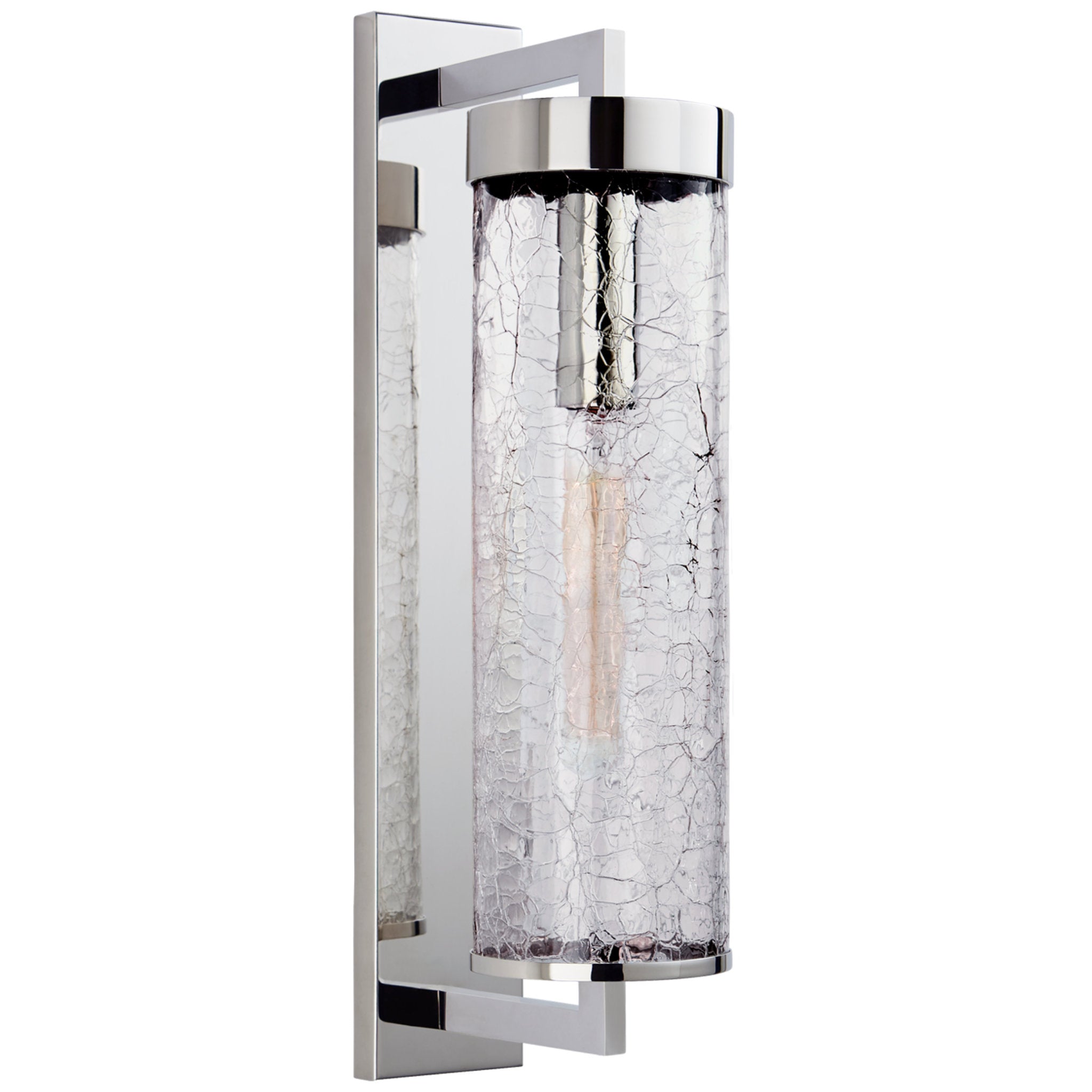 Kelly Wearstler Liaison Large Bracketed Wall Sconce in Polished Nickel with Crackle Glass Outdoor Lighting W4.75" x H20"