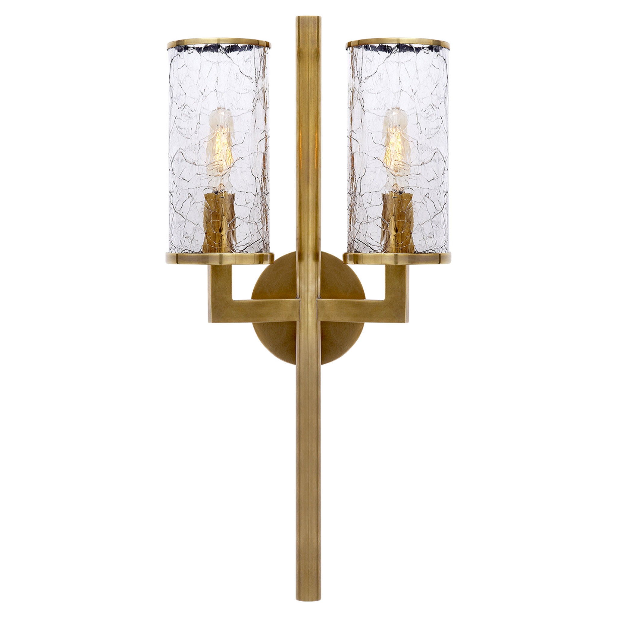 Kelly Wearstler Liaison Double Sconce in Antique-Burnished Brass with Crackle Glass Wall Light W9.5" x H19"