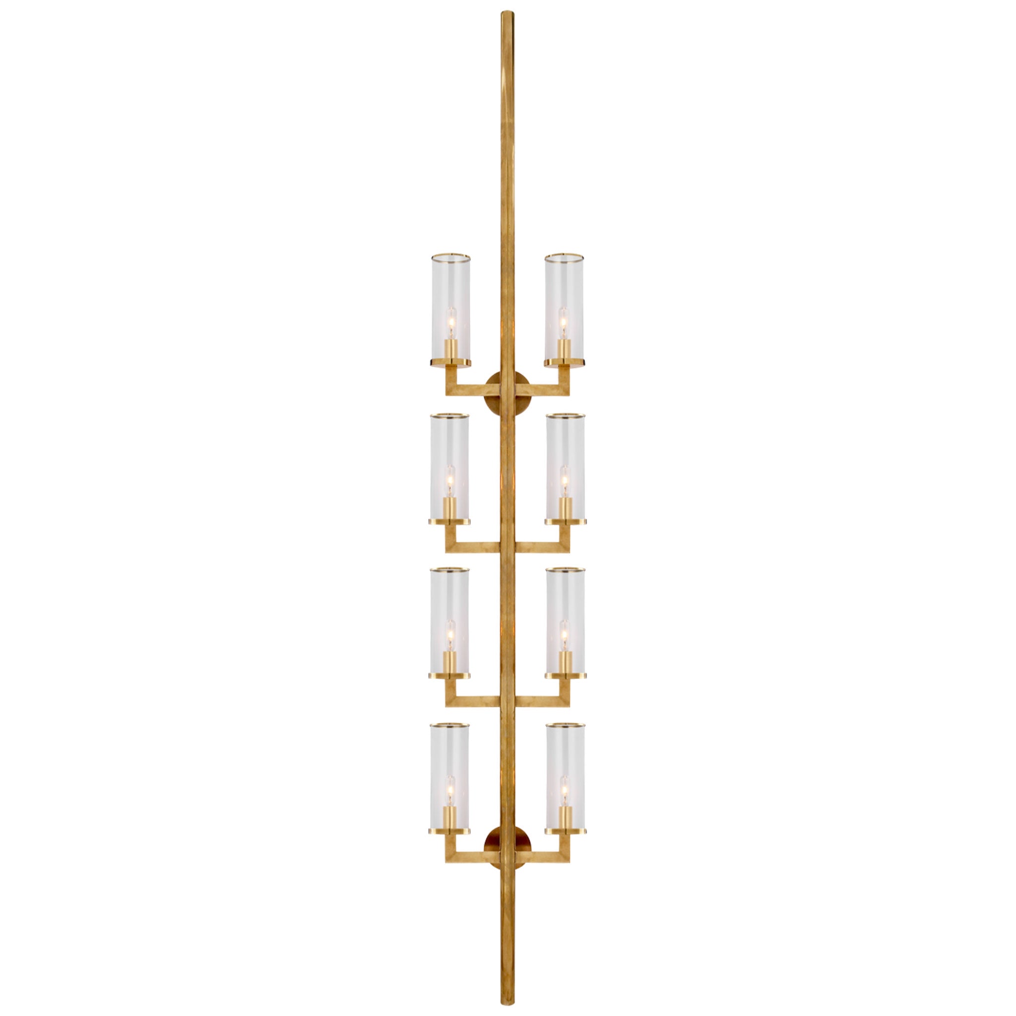 Kelly Wearstler Liaison Statement Sconce in Antique-Burnished Brass with Clear Glass Wall Light W12.75" x H84.25"