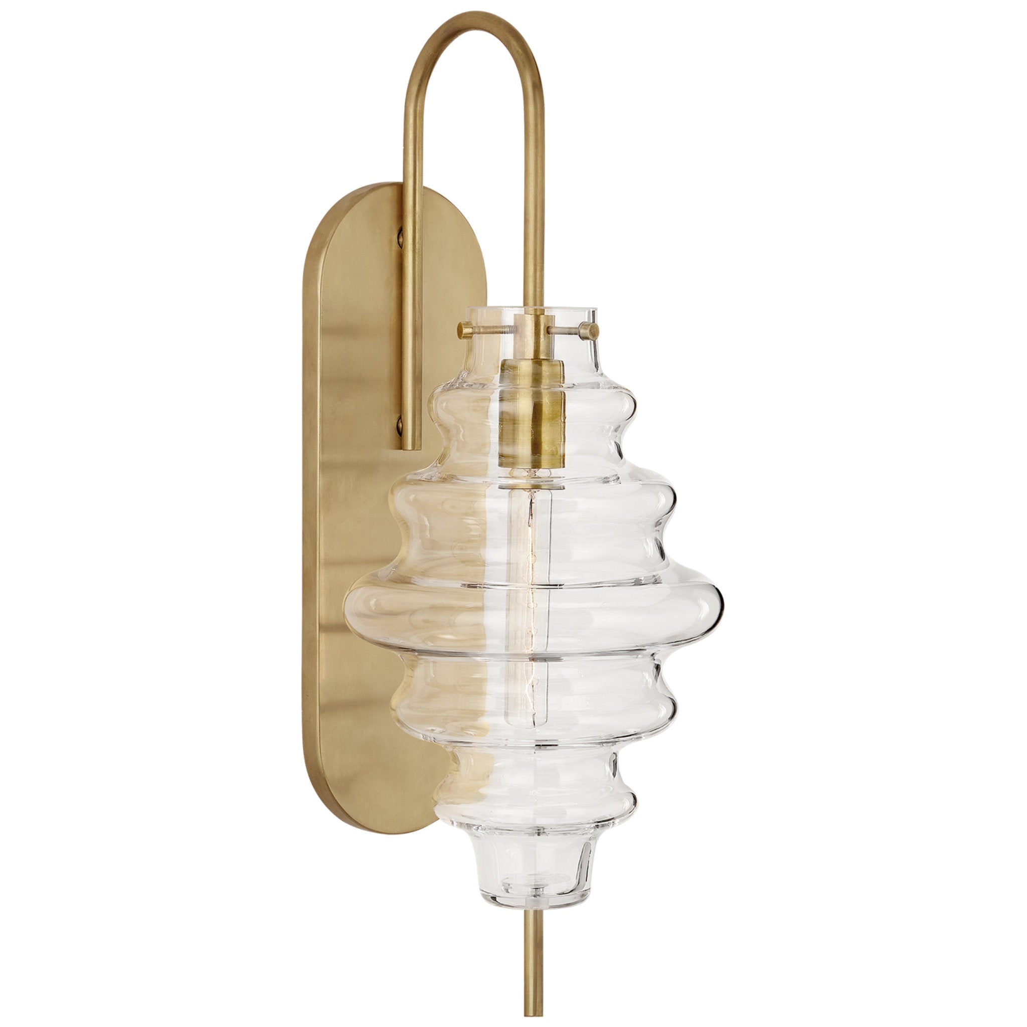 Kelly Wearstler Tableau Large Sconce in Antique-Burnished Brass with Clear Glass Wall Light W6.75" x H17.5"