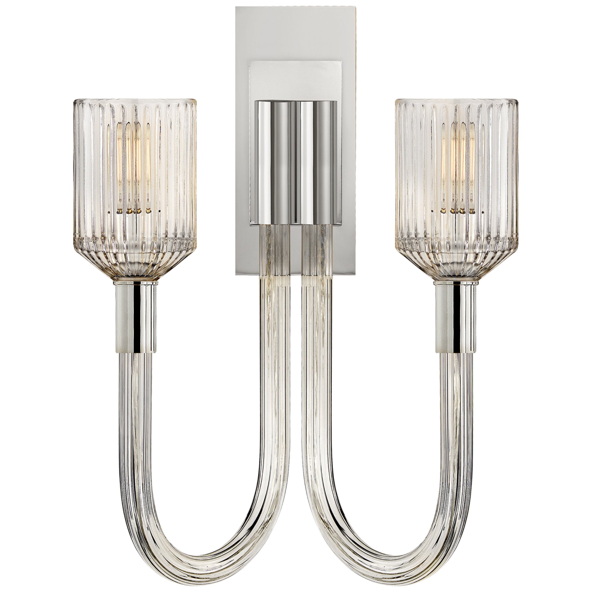 Kelly Wearstler Reverie Double Sconce in Clear Ribbed Glass and Polished Nickel Wall Light W14" x H19"