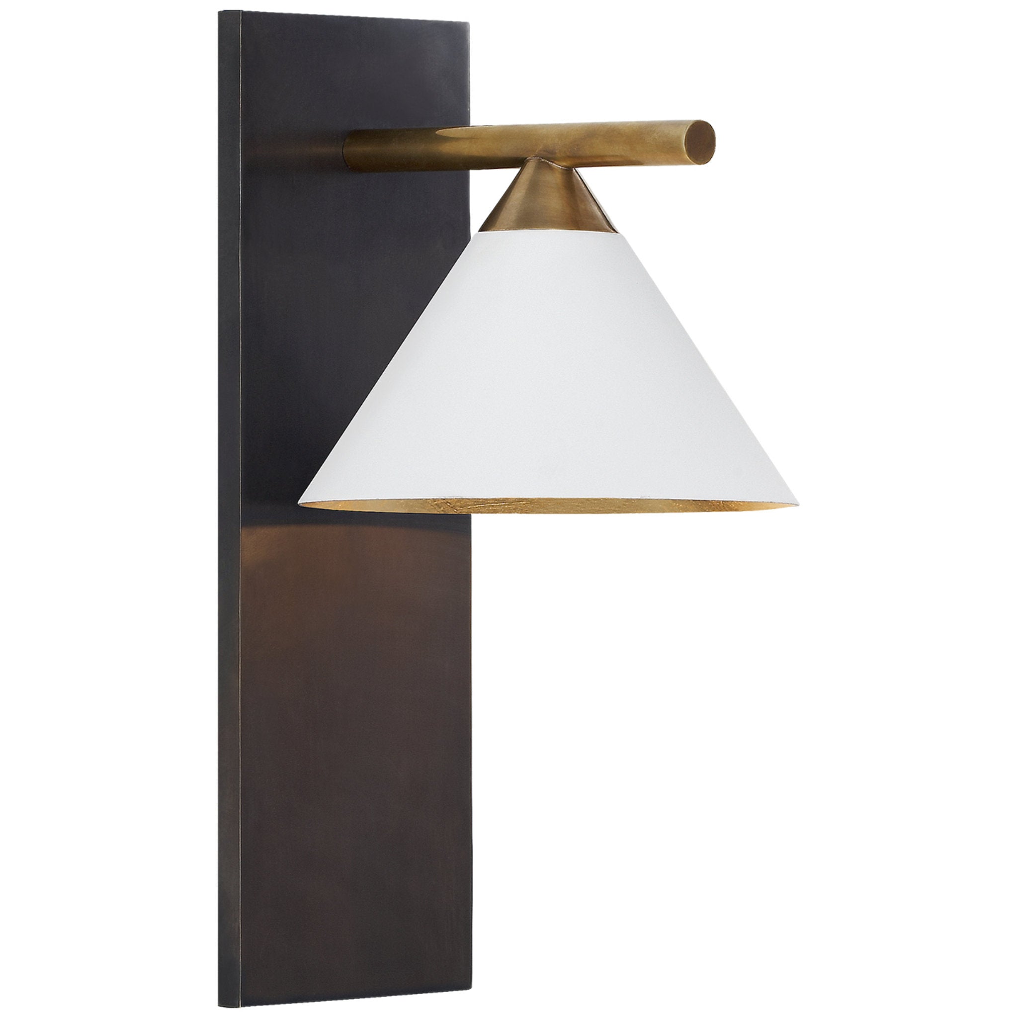 Kelly Wearstler Cleo Sconce in Bronze and Antique-Burnished Brass with Matte White Shade Wall Light W7" x H14"