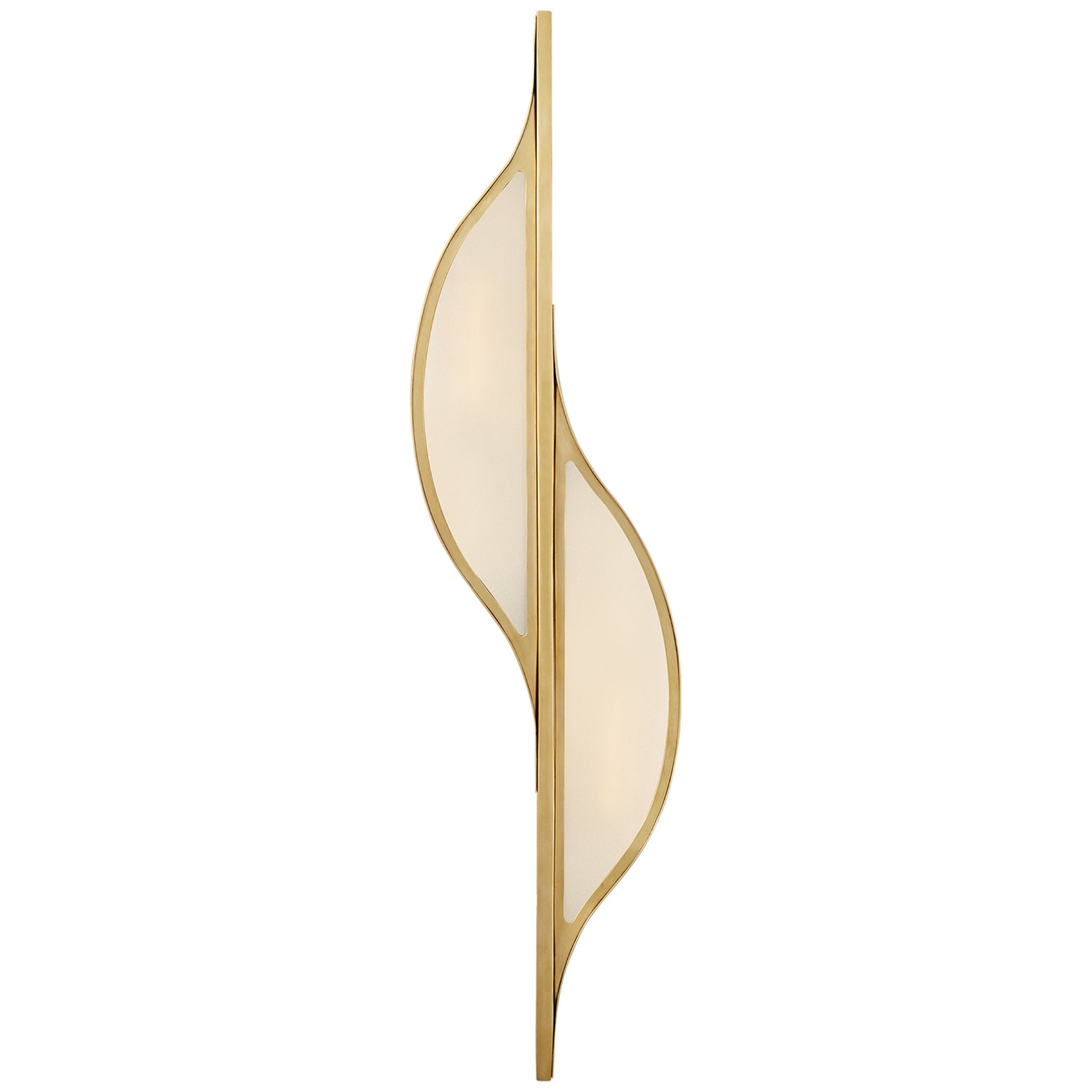Kelly Wearstler Avant Large Curved Sconce in Antique-Burnished Brass with Frosted Glass Wall Light W6.25" x H24.5"
