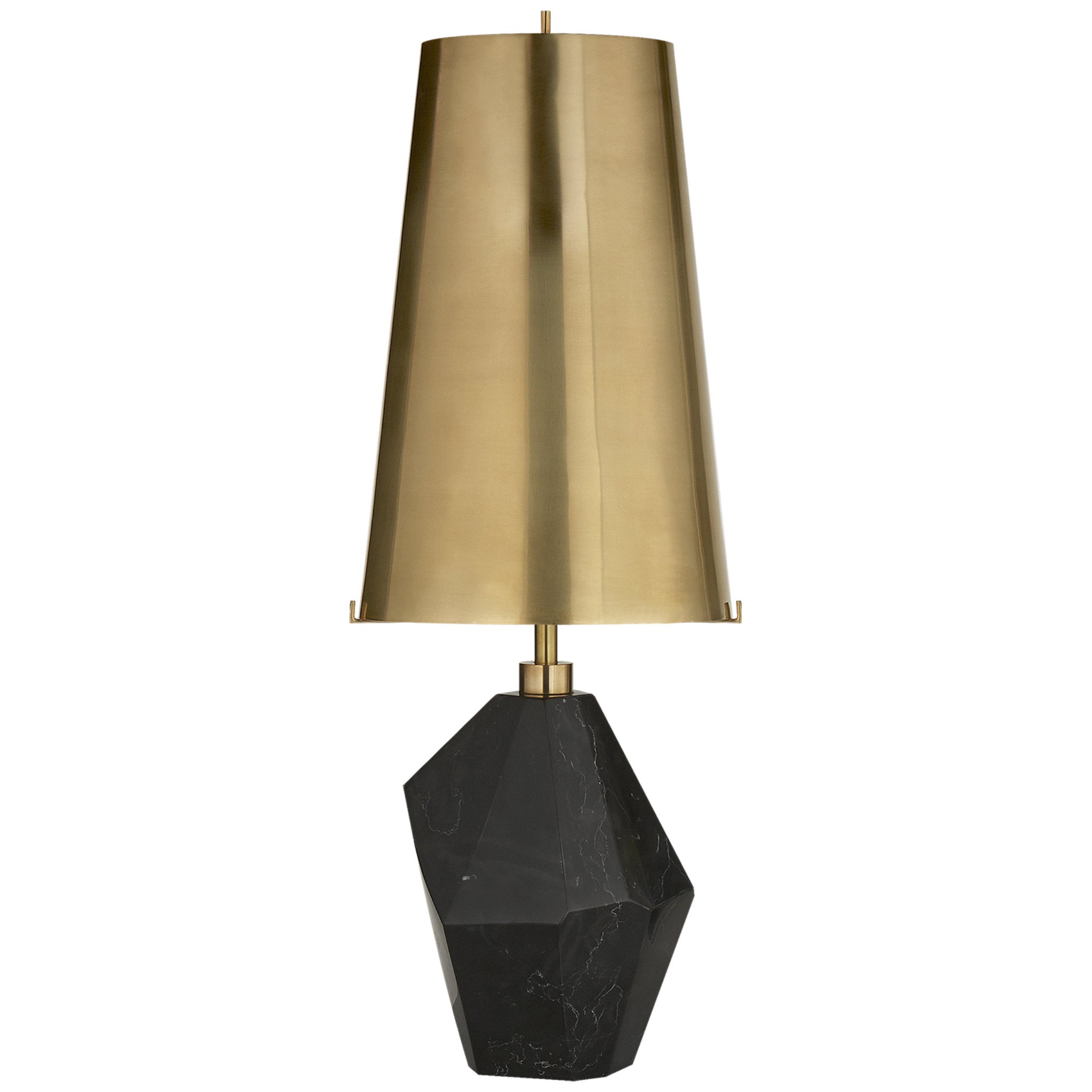 Kelly Wearstler Halcyon Accent Table Lamp in Black Cremo Marble with Antique-Burnished Brass Shade W8" x H24.75"