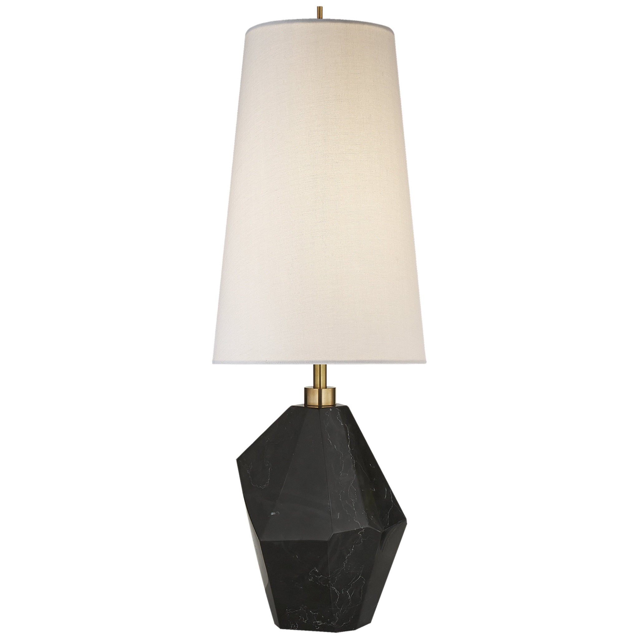 Kelly Wearstler Halcyon Accent Table Lamp in Black Cremo Marble with Linen Shade W8" x H24.75"