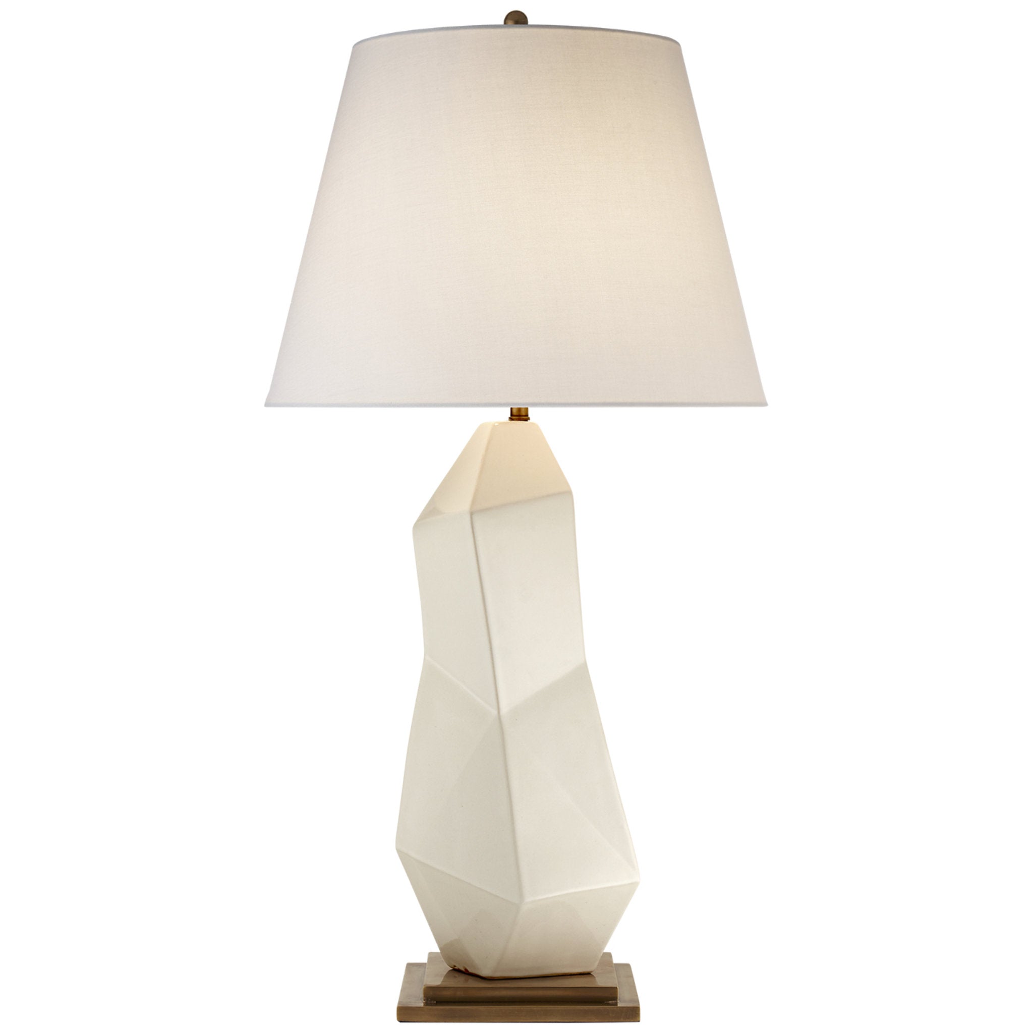 Kelly Wearstler Bayliss Table Lamp in White Leather Ceramic with Linen Shade W17" x H31.75"
