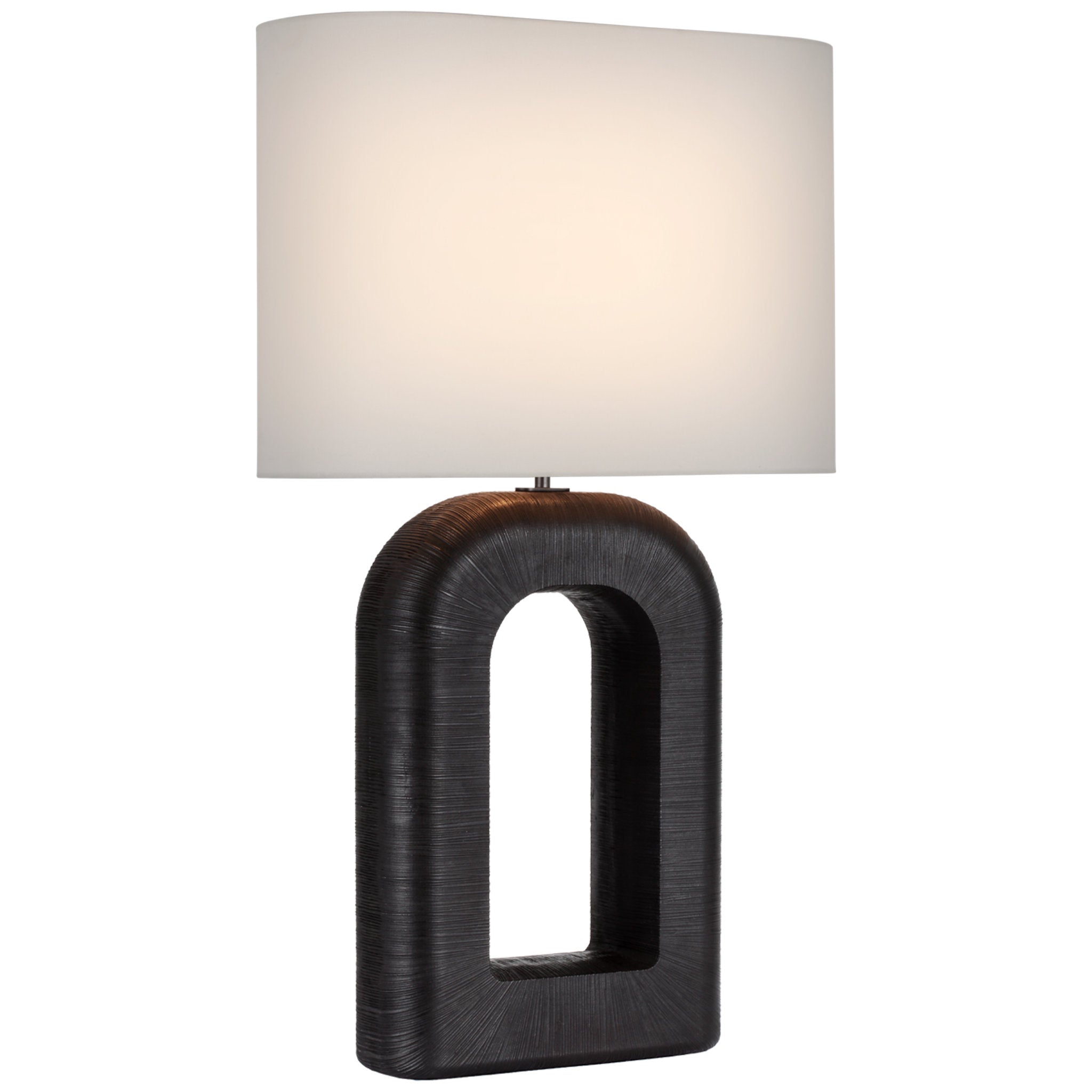 Kelly Wearstler Utopia Large Combed Table Lamp in Aged Iron with Linen Shade W20" x H33.5"