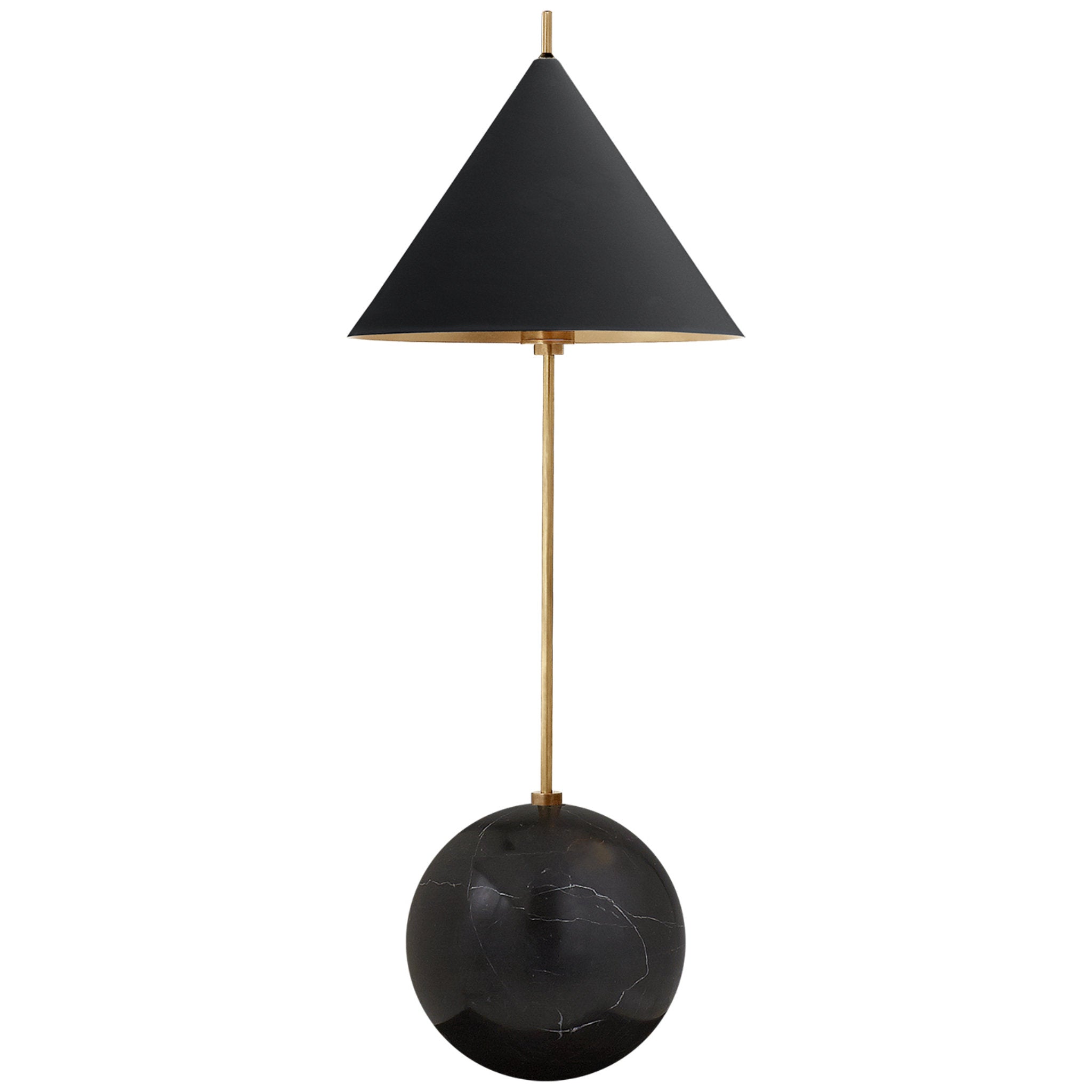 Kelly Wearstler Cleo Orb Base Accent Lamp in Antique-Burnished Brass with Black Shade Table Lamp W8" x H20.75"